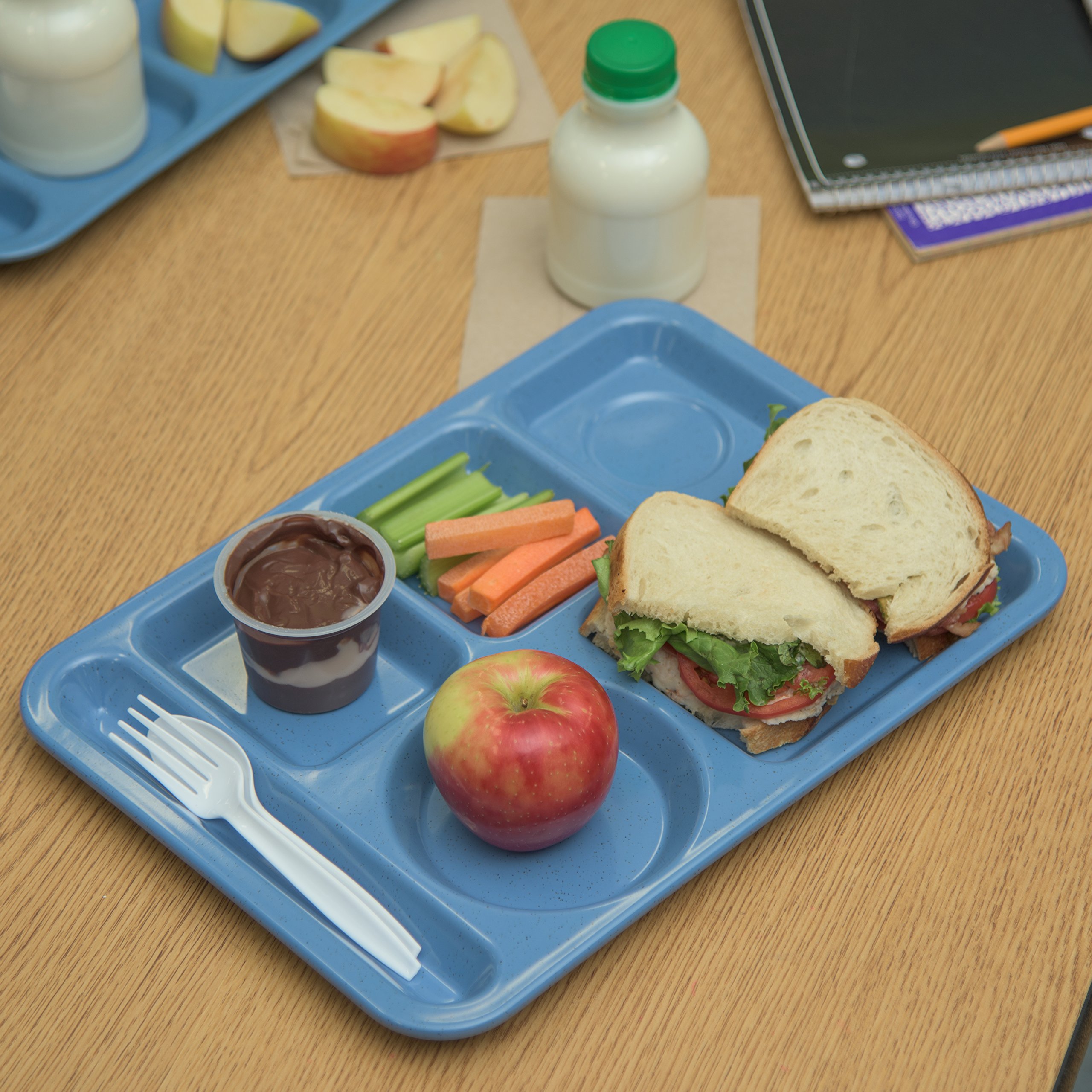 Carlisle FoodService Heavyweight 6-Compartment Left-Handed Plastic Meal Tray - Melamine Lunch Tray for Schools, Cafeterias & Dining Halls - 14 x 10 Inches, Sandshade - Durable Food Serving Solution for Buffets, Hospital Meals & Institutional Dining