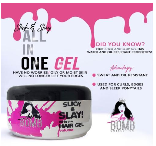 SHE IS BOMB Slick & Slay All-in-One Hair Gel - 5.07 oz | Strong Hold Styling Gel for Women & Men | Perfect for Curly, Wavy, Straight Hair - Salon Quality Styling for Everyday Looks & Special Occasions