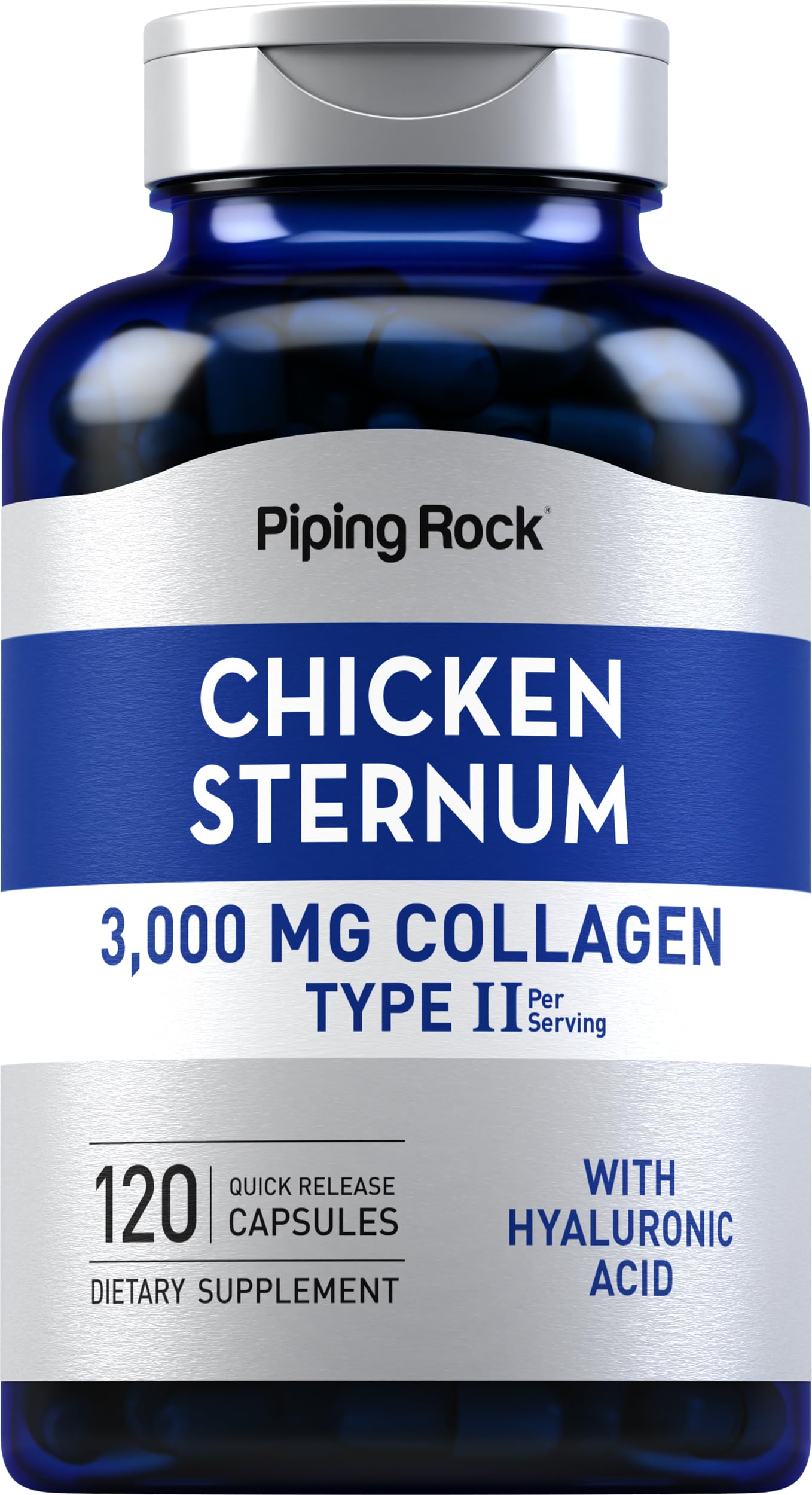 Piping Rock Type II Chicken Collagen Supplement 3000mg - 120 Capsules with Hyaluronic Acid | Non-GMO, Gluten Free | Supports Joint Health & Mobility for Active Lifestyles