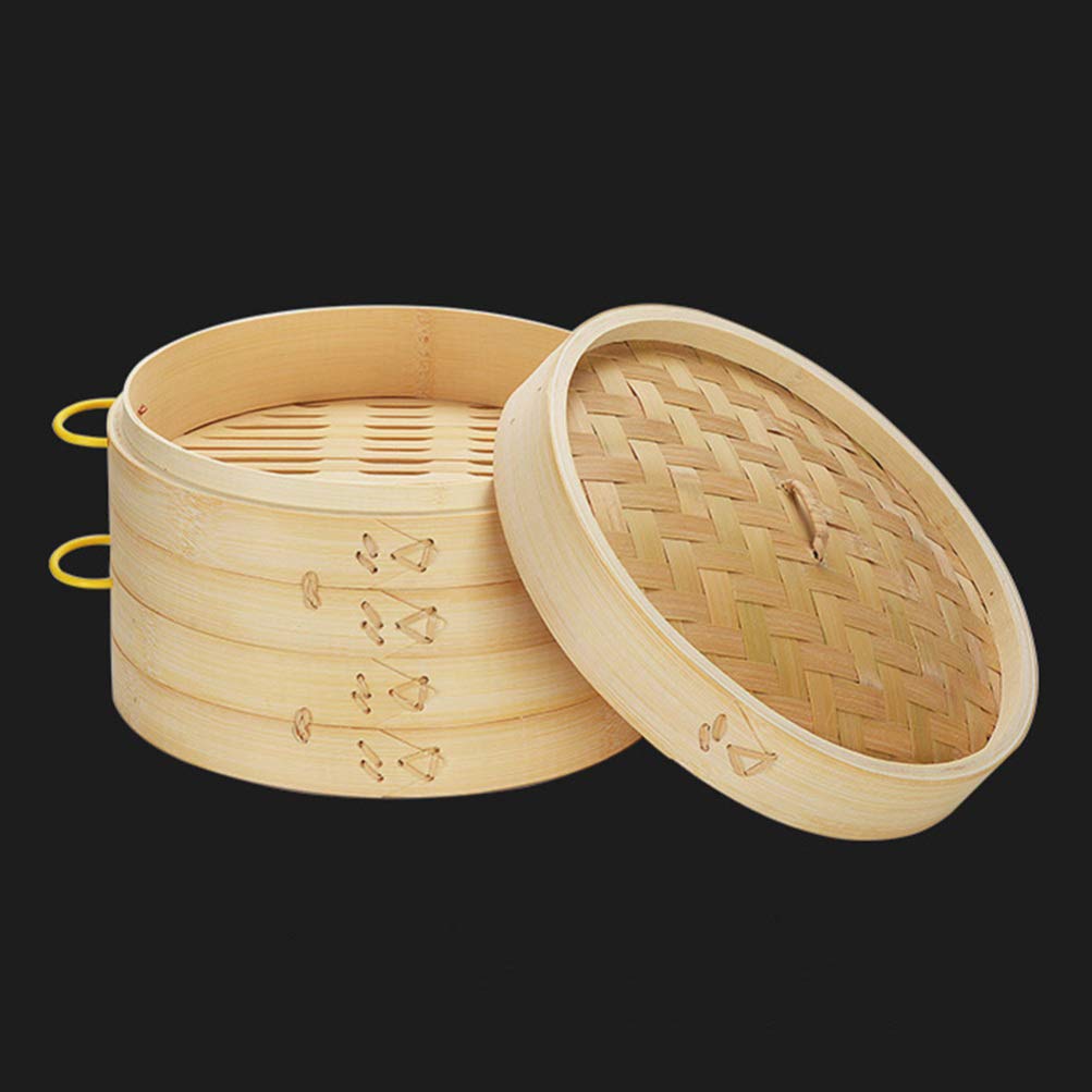 DOITOOL 2-Piece Bamboo Steamer Basket Set for Buns, Dumplings & Vegetables - Perfect for Dim Sum, Asian Cooking & Healthy Meal Prep