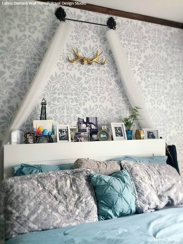 Grand Fabric Damask Wall Stencil - Reusable DIY Painting Template for Home Decor, Accent Walls & Furniture | Perfect for Bedroom, Living Room & Nursery Makeovers