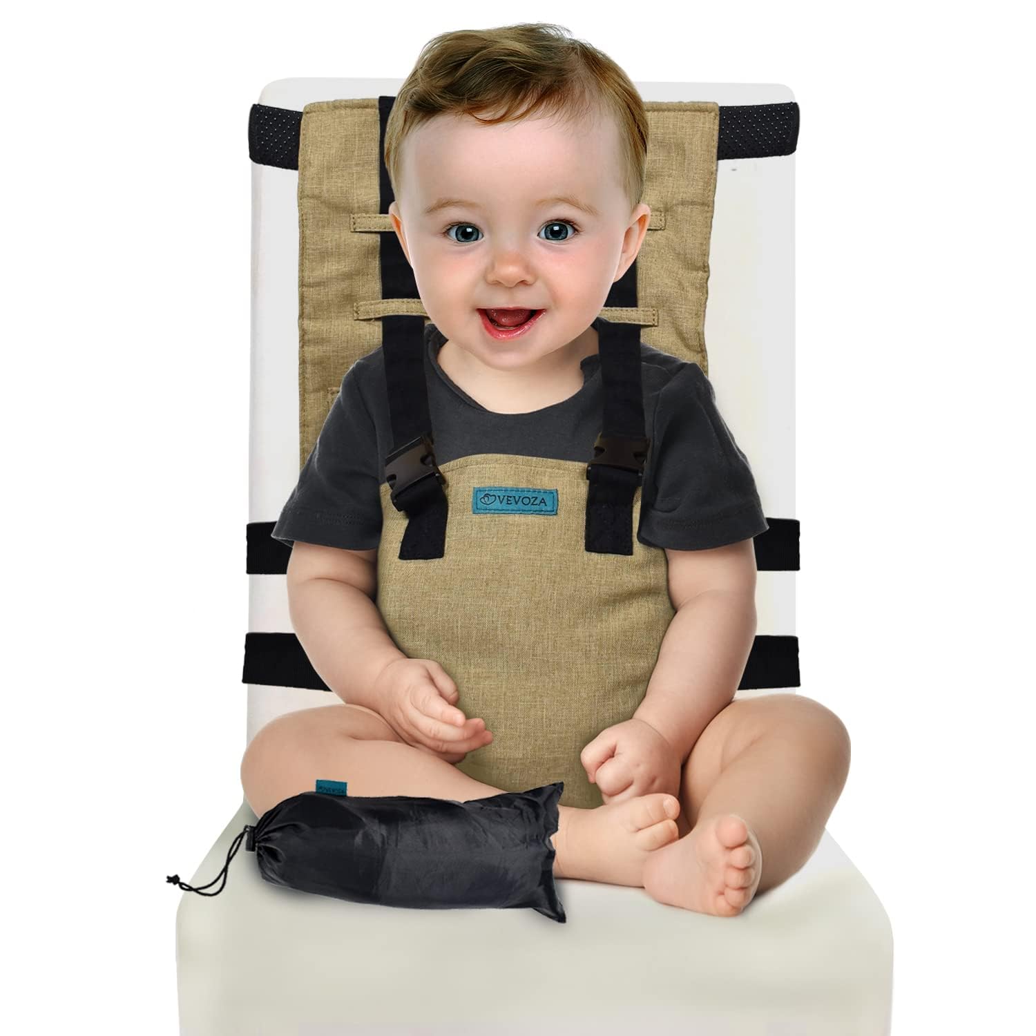 Portable Baby High Chair for Travel - Lightweight & Foldable Highchair with Safety Harness | Essential Baby Travel Gear for Restaurants, Airplanes & Outdoor Dining