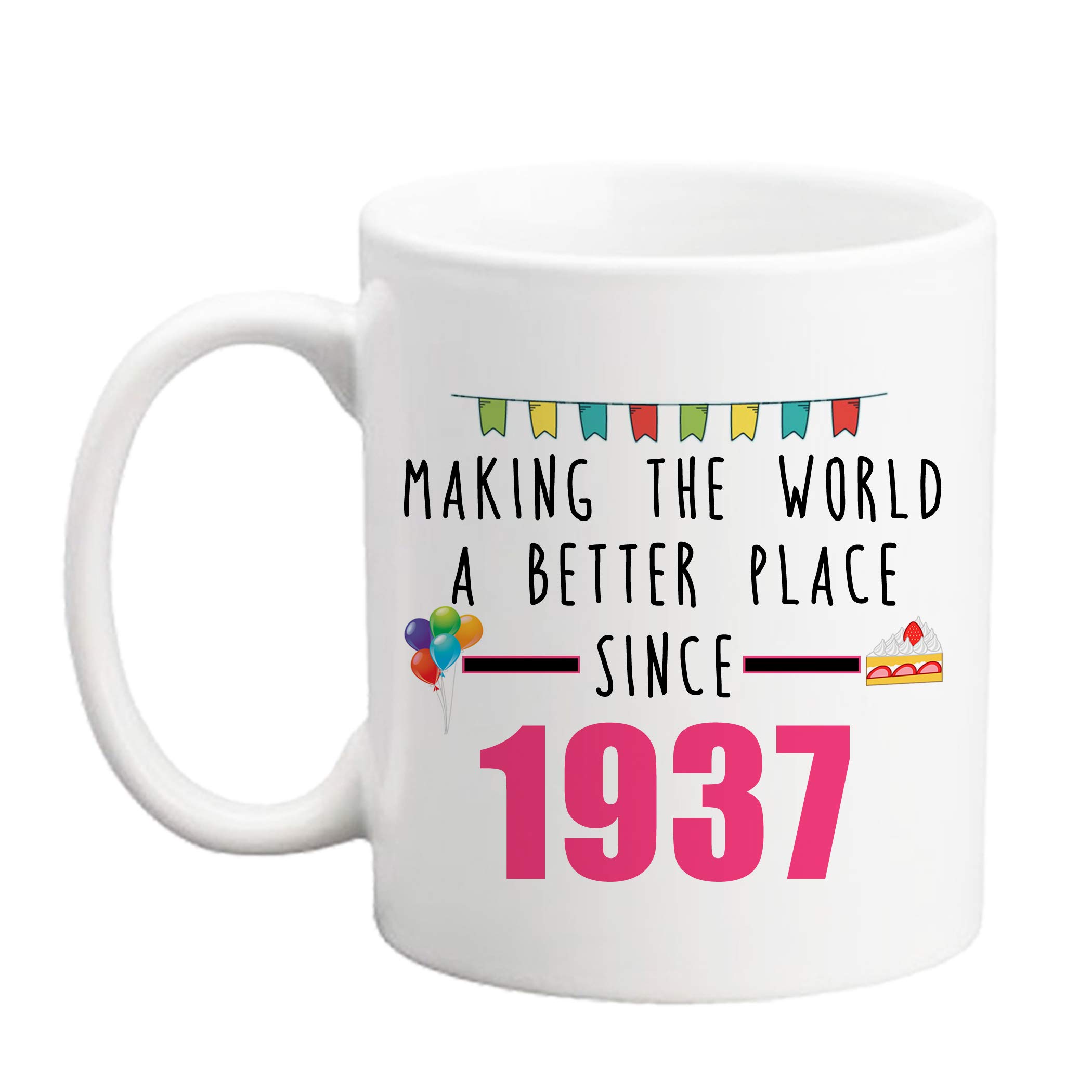 84th Birthday Gifts for Women - 11 oz Coffee Mug with 'Making The World A Better Place Since 1937' Design - Perfect Gift for Wife, Grandma, Mom, Daughter, Sister, Friend or Boss | Great for Coffee, Tea & Office Use