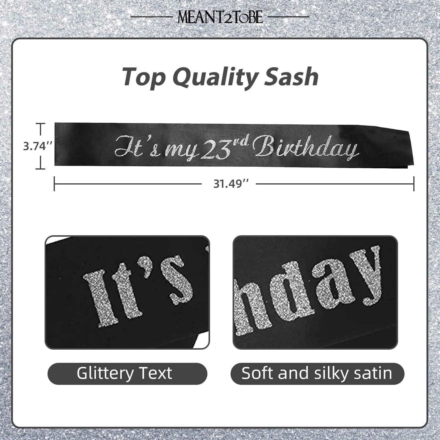 MEANT2TOBE 23rd Birthday Sash & Tiara Set for Women - Sparkling Glitter Sash with Rhinestone Silver Metal Tiara | Perfect 23rd Birthday Party Gift for Her | Great for Birthday Celebrations, Bachelorette Parties & Special Occasions