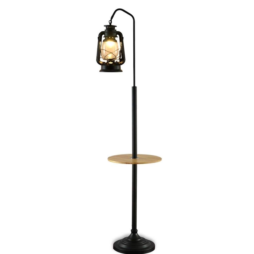 Vintage Industrial Floor Lamp with Wooden Shelves - 65