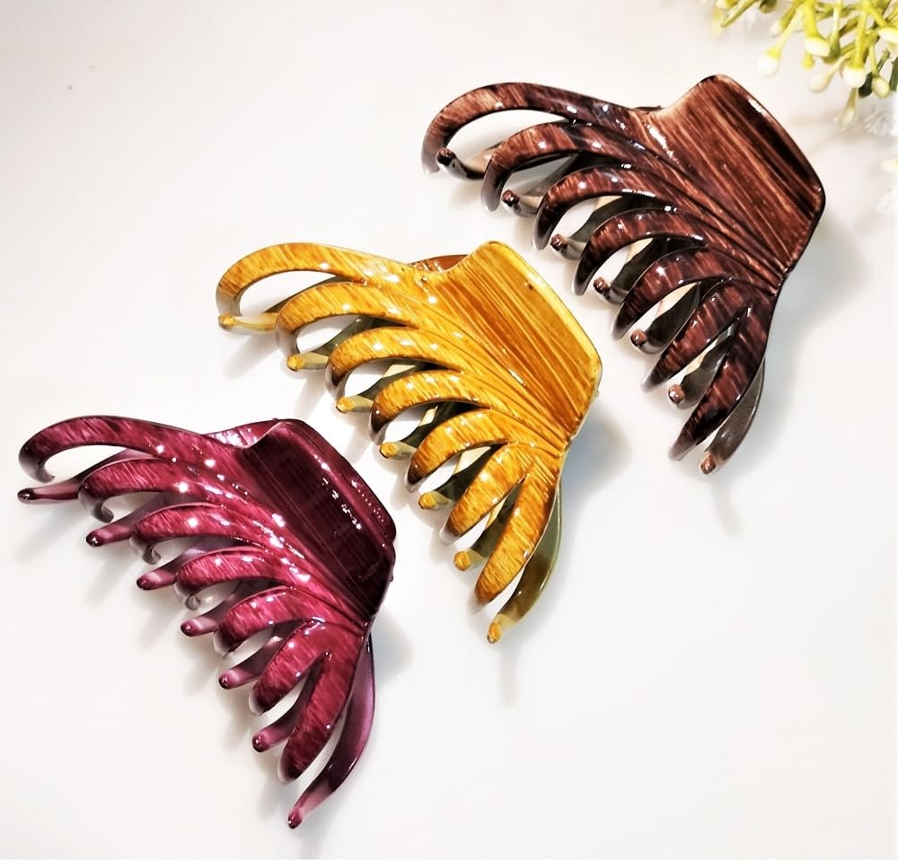 Aspire T Large Claw Clip Hair Clips for Women - Set of 3 (Wooden, Coffee, Wine Colors) - Perfect for Ponytails, Buns & Everyday Hairstyles