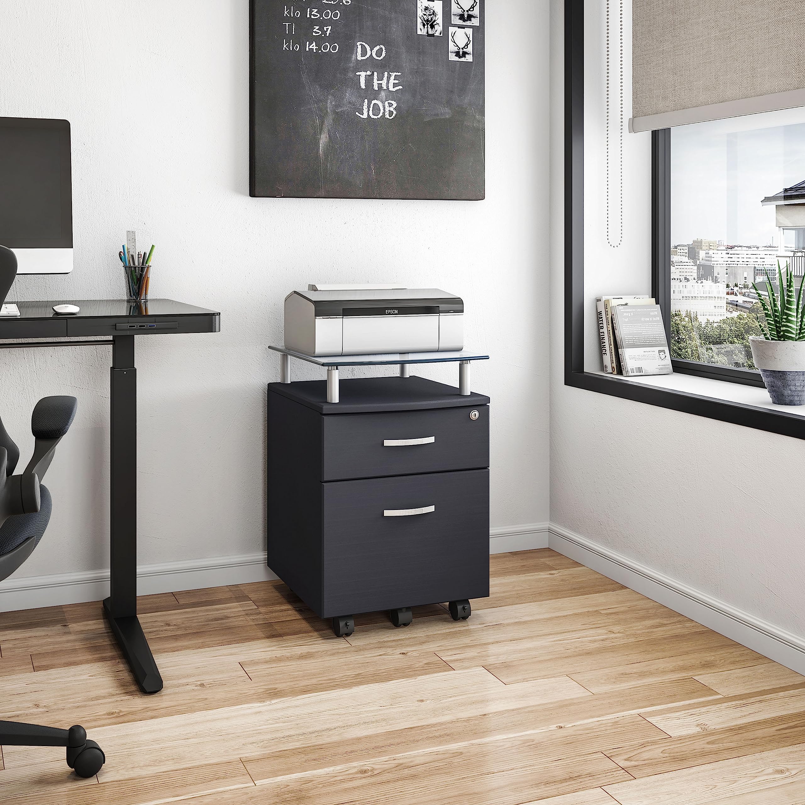 Techni Mobili Rolling File Cabinet with Glass Top - Graphite Office Storage Organizer for Documents, Files & Supplies | Perfect for Home Office, Business & Workspace Organization
