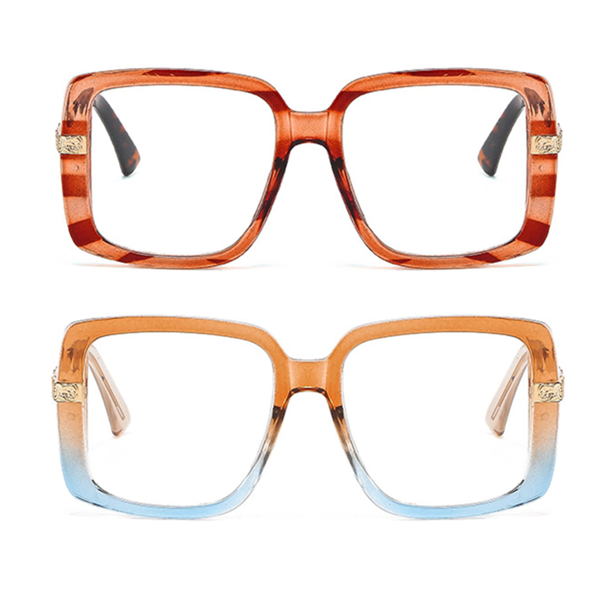 Bullabulling Oversized Reading Glasses for Women - Trendy Square Blue Light Blocking Computer Glasses with Metal Frame - Perfect for Office Work, Screen Time & Fashion Accessories