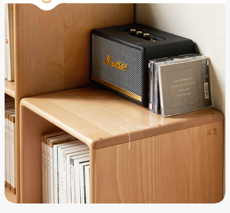 Solid Beech Wood Small Bookshelf Side Cabinet - Compact Storage for Books, Decor & Essentials in Living Room, Bedroom or Office