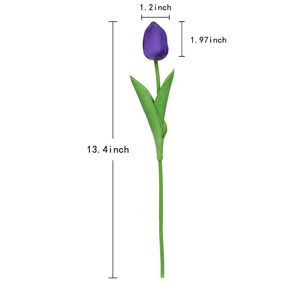 IPOPU 24PCS Real Touch Artificial Tulip Flowers - Lifelike Purple Faux Tulips for Home Decor, Wedding Centerpieces, Baby Shower Arrangements & Table Decoration | Perfect for Living Room, Dining Table, Office Desk and Special Events