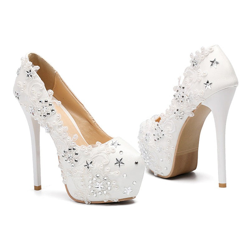 Sparkling Diamond Lace Flower High Heels for Women - European & American Water Platform Stiletto Pumps - Perfect for Parties, Weddings & Special Occasions