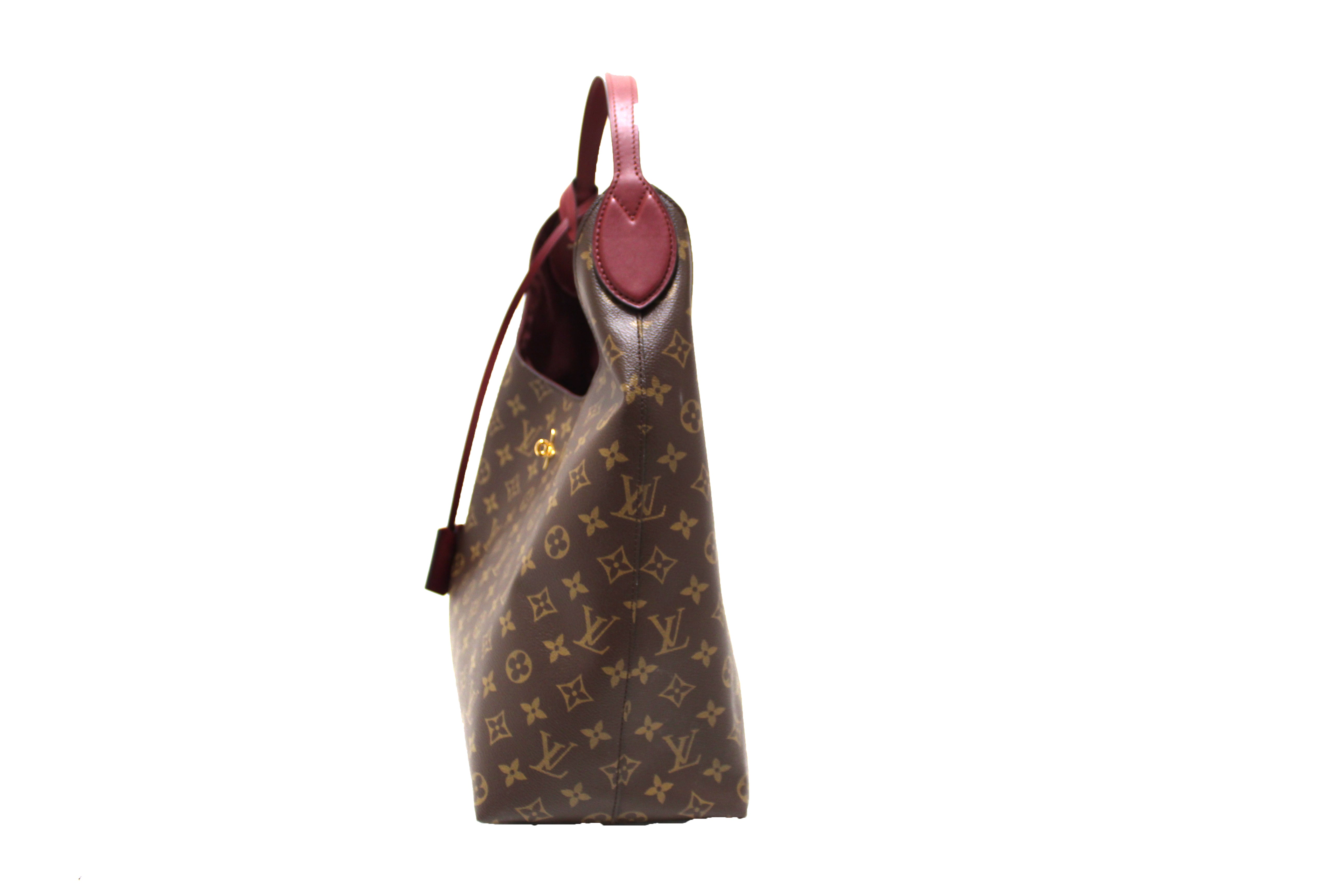 Authentic Louis Vuitton Monogram Hobo Bag with Burgundy Leather Flower Accent - Elegant Shoulder Bag for Women, Perfect for Work, Travel & Special Occasions