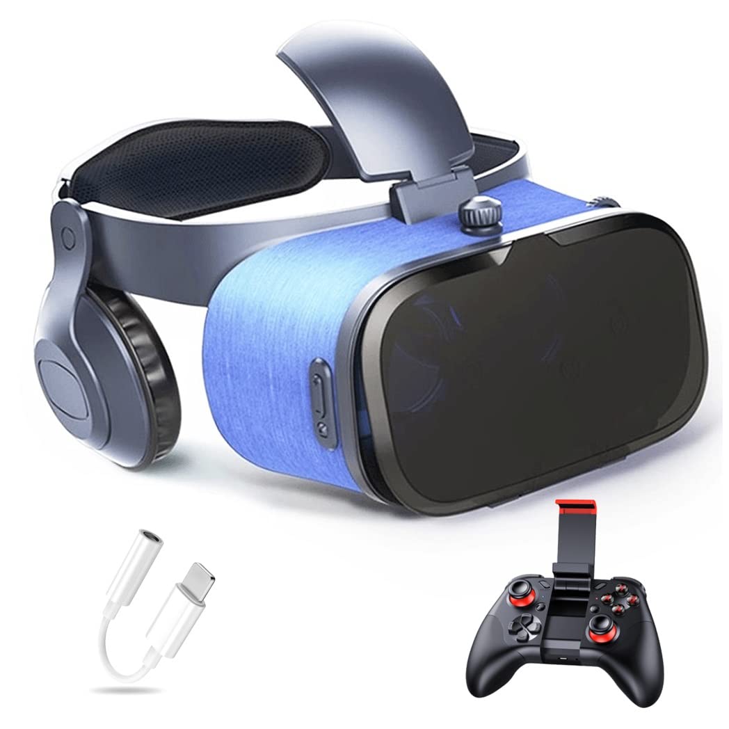 3D VR Headset with Bluetooth Controller - Compatible with iPhone 13 Pro Max/13 Pro/13/12/11, Samsung Galaxy S21, Huawei & Xiaomi Series (Android Version) - Immersive Gaming & Virtual Reality Experience for Movies, Travel & Education