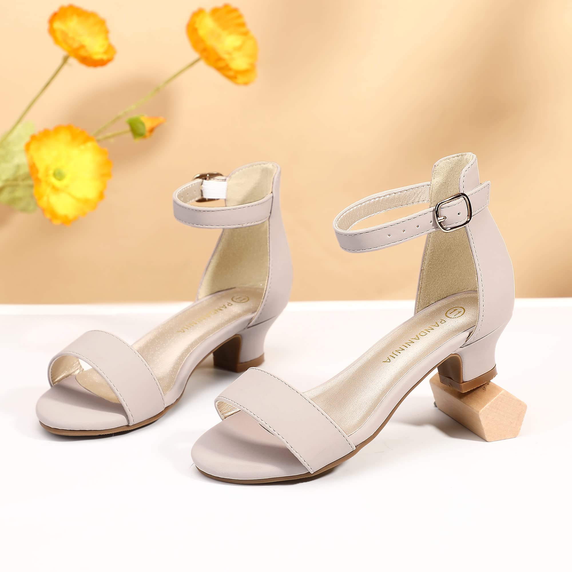 PANDANINJIA Girls Heels Sandals for Wedding & Party - Flower Girl Dress Shoes