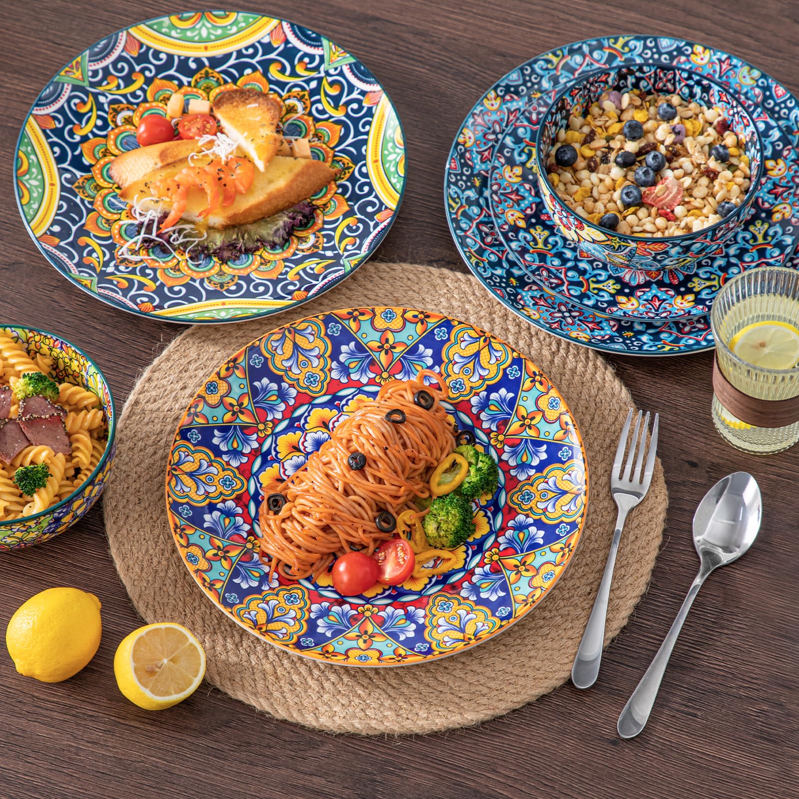Vancasso 12-Piece Bohemian Style Dinnerware Set for 4 - Porcelain Plates & Bowls, Microwave & Dishwasher Safe, Scratch-Resistant - Perfect for Everyday Dining, Entertaining & Restaurant Use (Series SIMI)