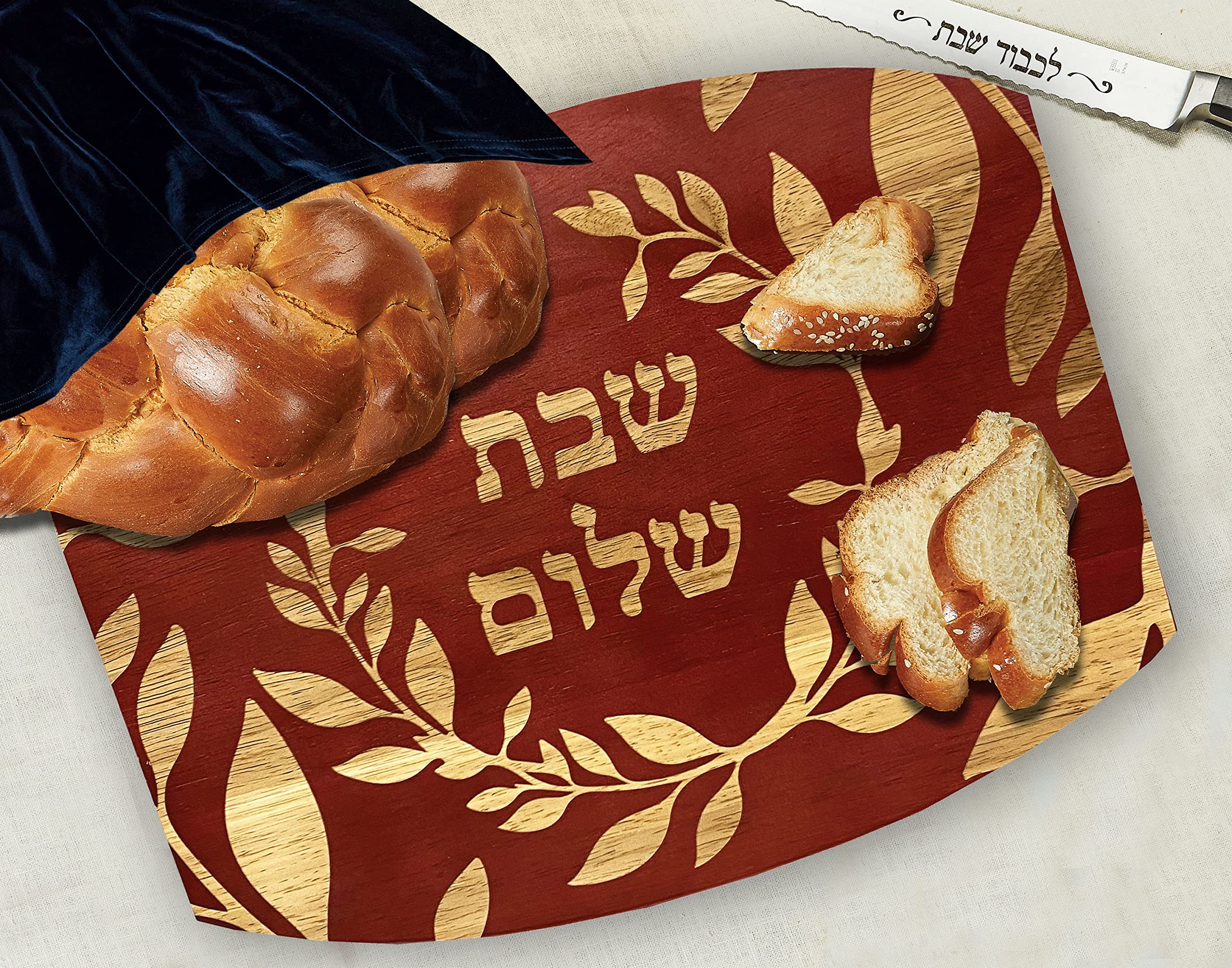 Rite Lite Challah Board with Beautiful Etched Flower Design - Elegant Shabbat Bread Serving Tray for Jewish Holidays, Perfect Housewarming Gift for Jewish Homes - Ideal for Shabbat Dinners, Rosh Hashanah, and Hanukkah Celebrations