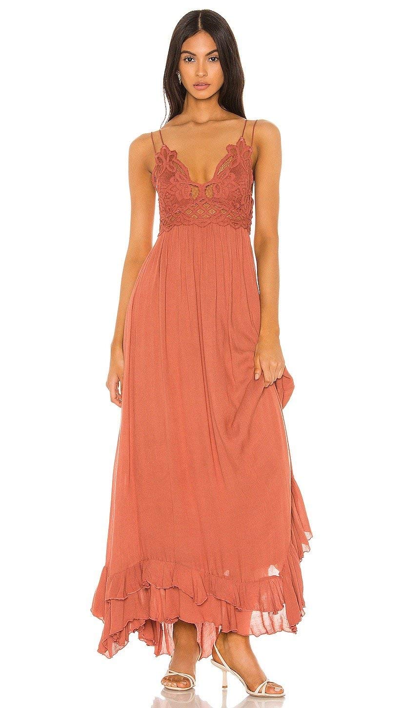 Free People Adella Bralette Maxi Dress in Copper - Boho Chic Lace Long Dress for Women, Perfect for Beach Weddings, Music Festivals & Summer Vacations