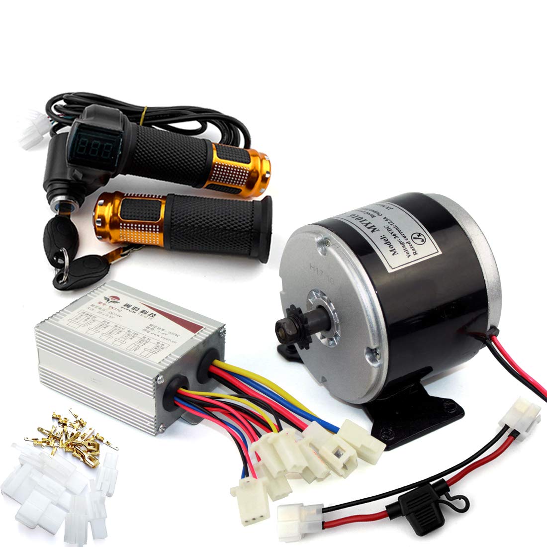 24V 36V 350W Electric DC Motor Kit for DIY Electric Skateboard & Bike - High Power 350W Engine with 25H Chains & Throttle (Perfect for Commuting & Off-Road Adventures)