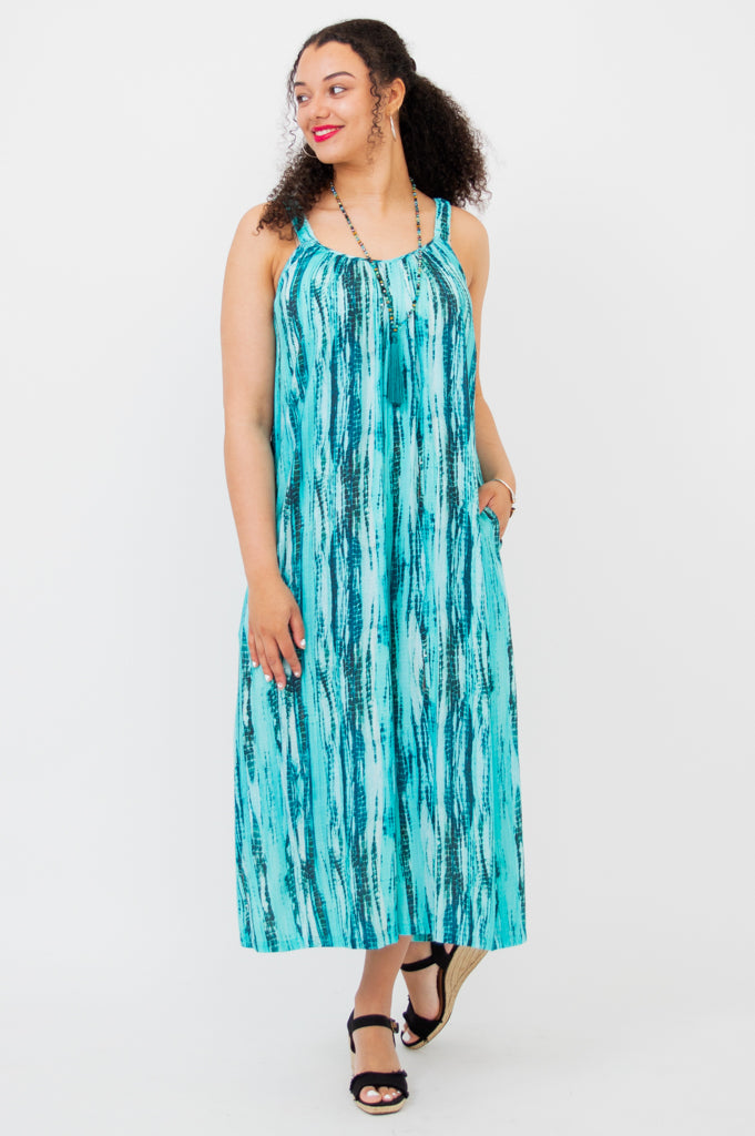 Joanna Jumpsuit - Teal Tie Dye Linen Bamboo Blend - Comfortable & Stylish Women's Romper for Summer Outfits, Beach Vacations & Casual Wear