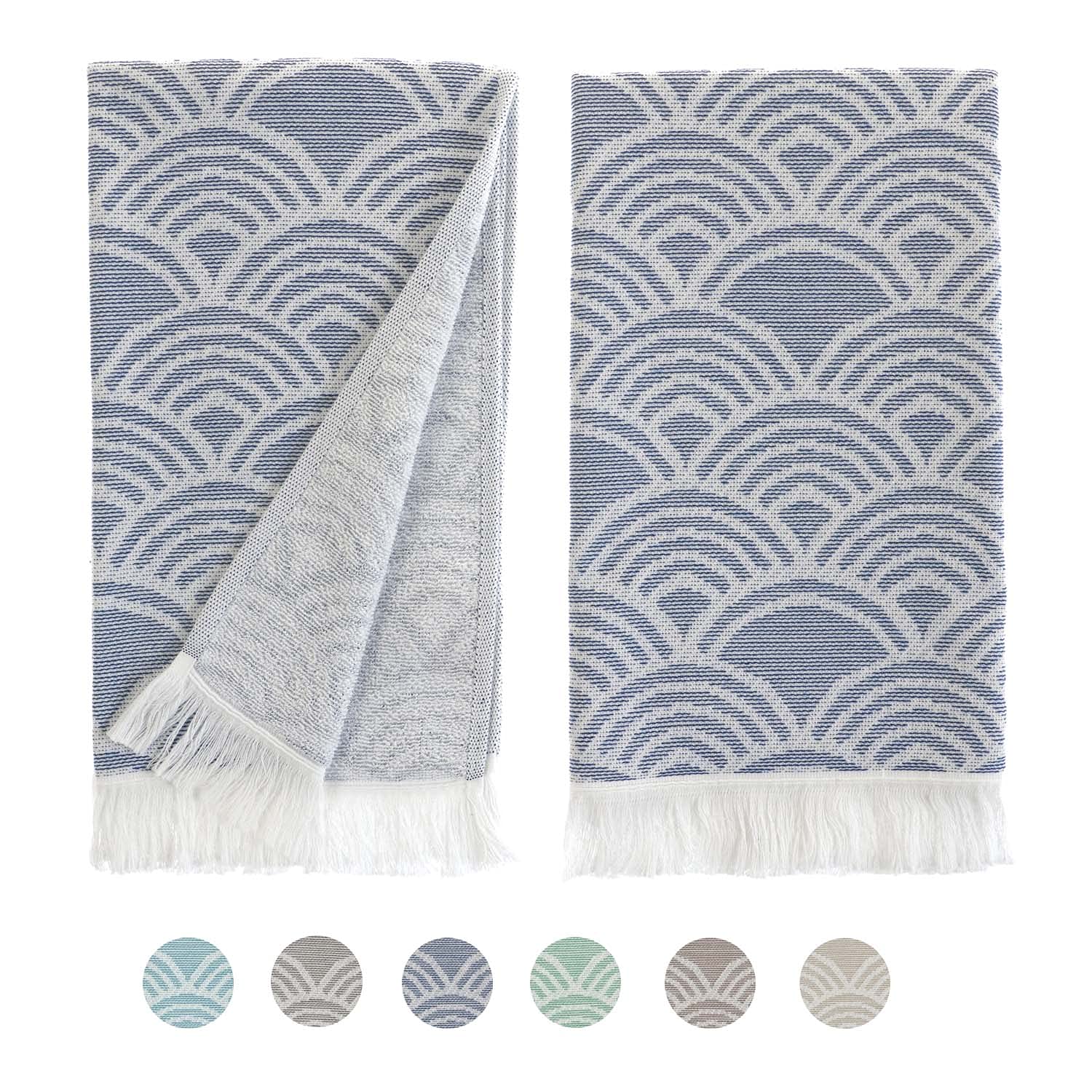 Sea Me at Home Cotton Hand Towels Set of 2 - 100% Turkish Cotton Bath & Kitchen Towels with Modern Boho Design (Navy Waves) - Perfect for Bathroom, Kitchen & Boho Home Decor