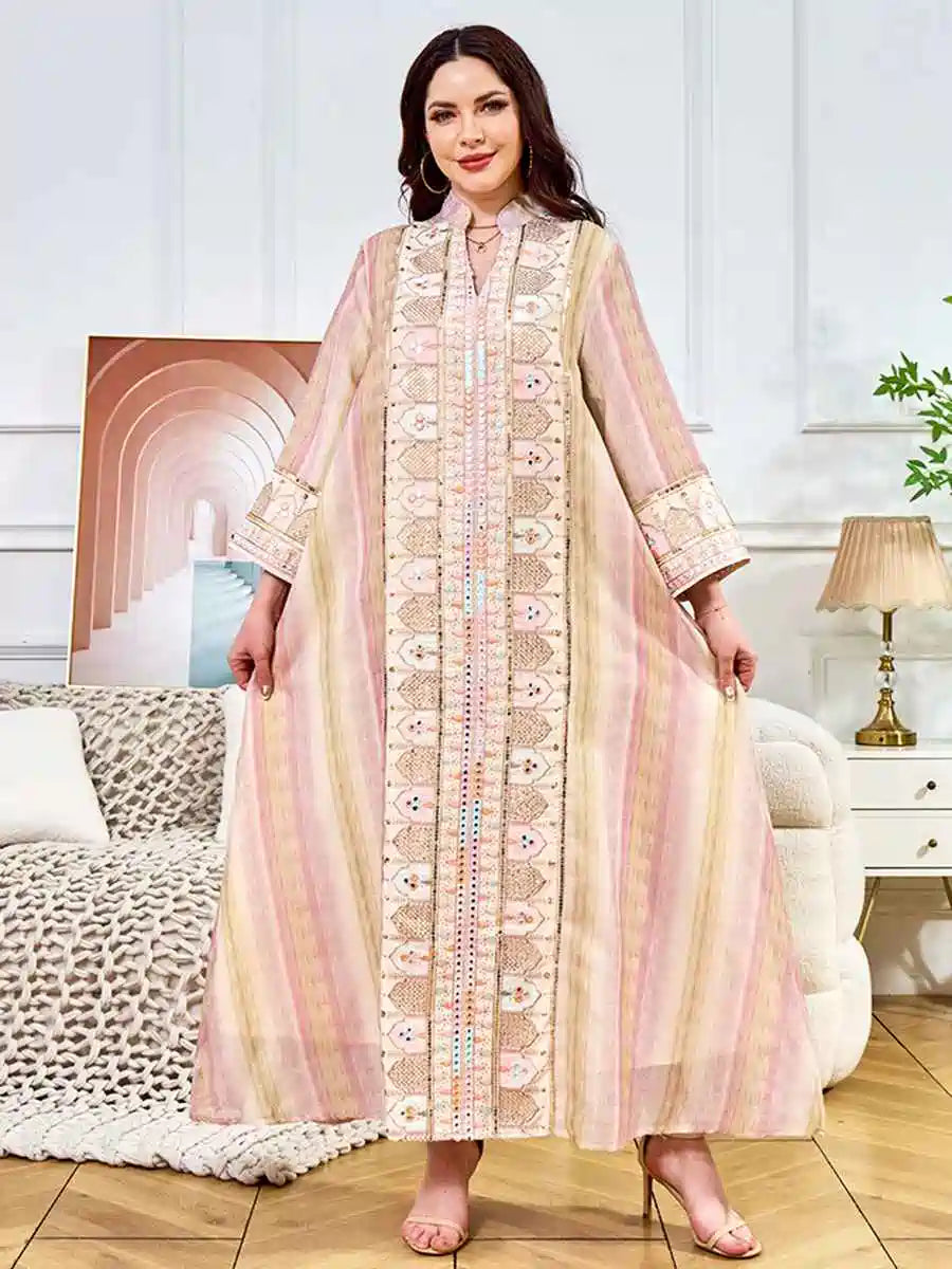Elegant Eid Sequins Embroidered Caftan Dress for Women - Perfect for Parties, Weddings & Special Occasions