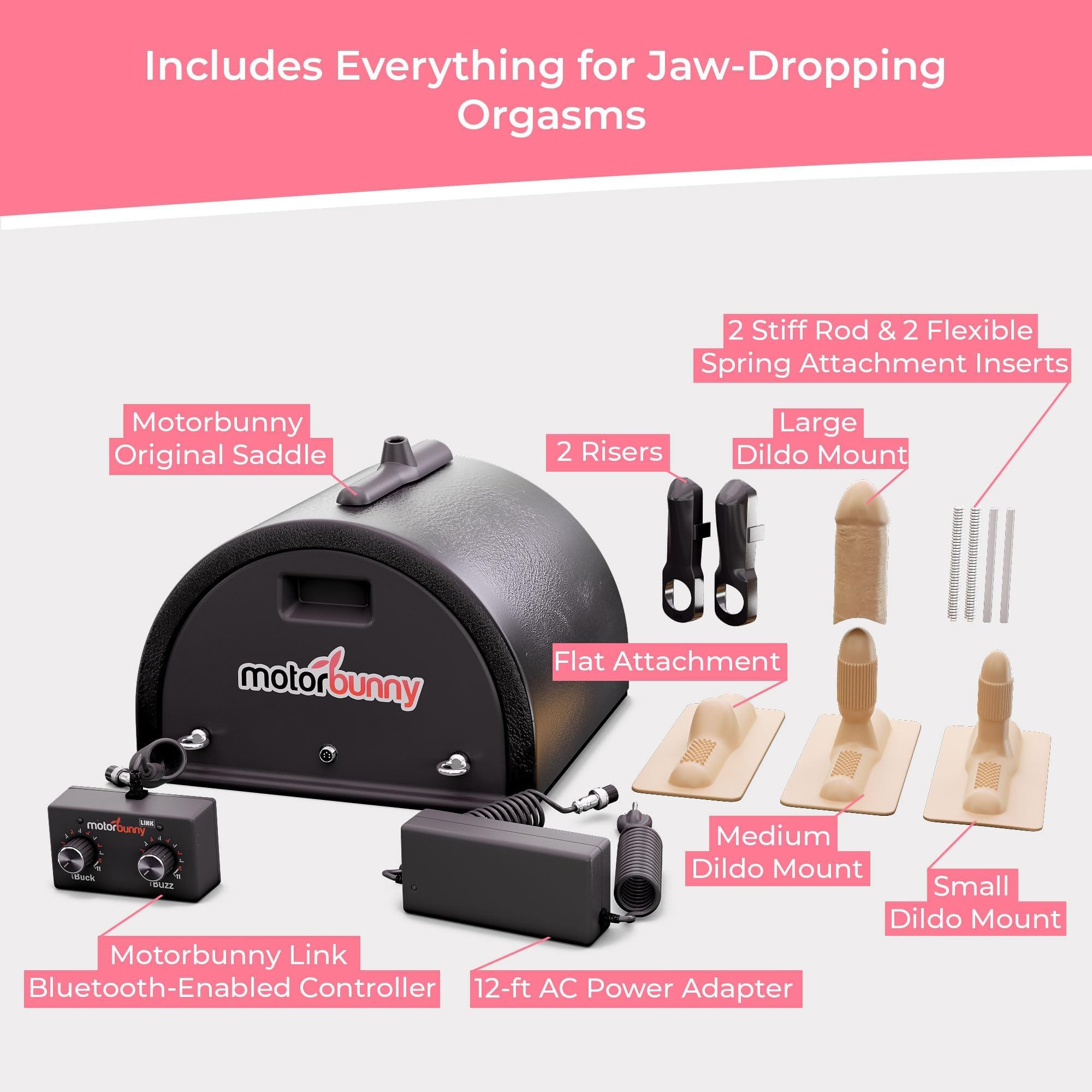 Motorbunny Original Ride-On Sex Machine - App Controlled Vibrator with Remote, Rotation & Vibration, 4 Attachments & 11 Settings - Couples, Men, Women Sex Toy for Bedroom Fun & Intimate Play