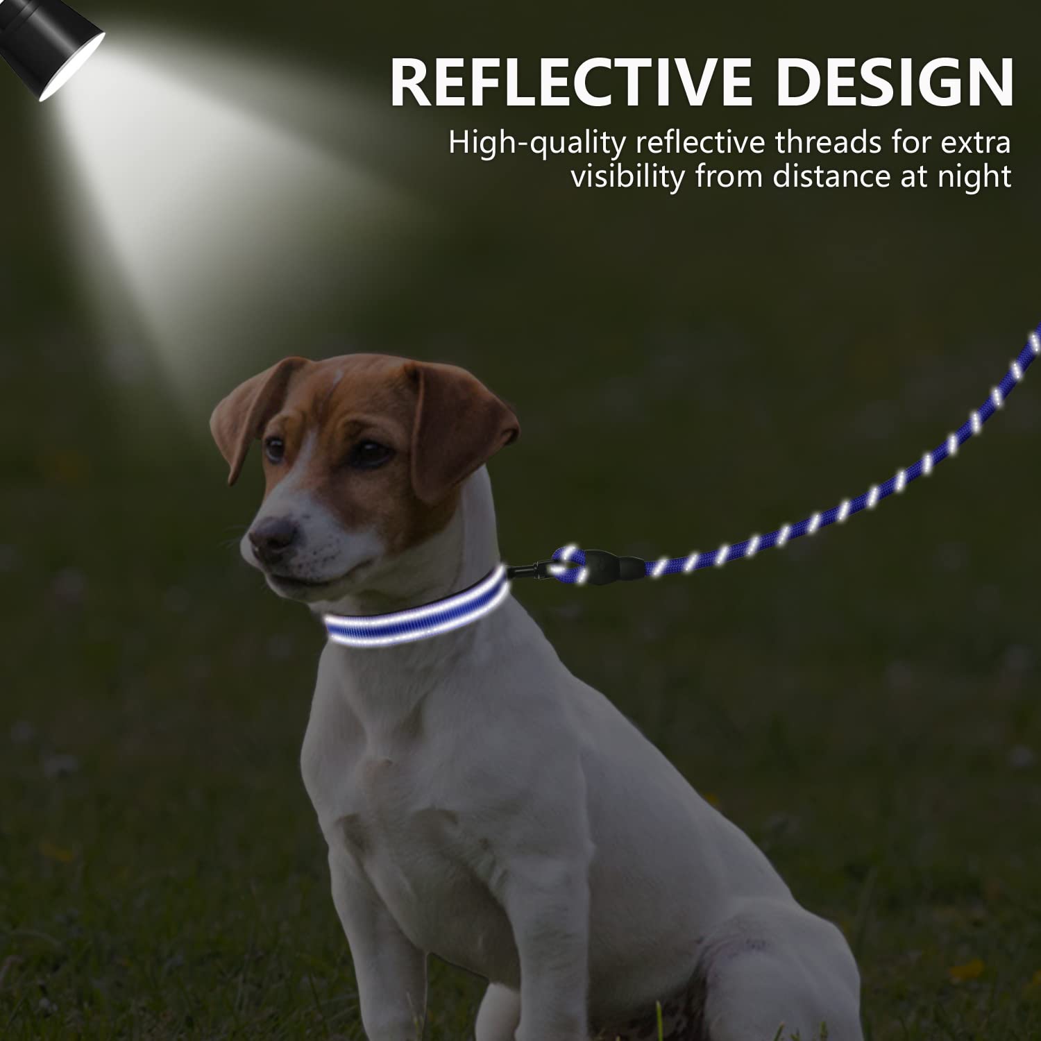**Dynmeow Reflective Dog Collar and Leash Set - 6FT Strong Climbing Rope Leash with Padded Handle, Adjustable Pet Collar with Soft Neoprene Padding for Small Dogs & Puppies - Navy Blue (XS) - Perfect for Night Walks, Hiking & Outdoor Adventures**