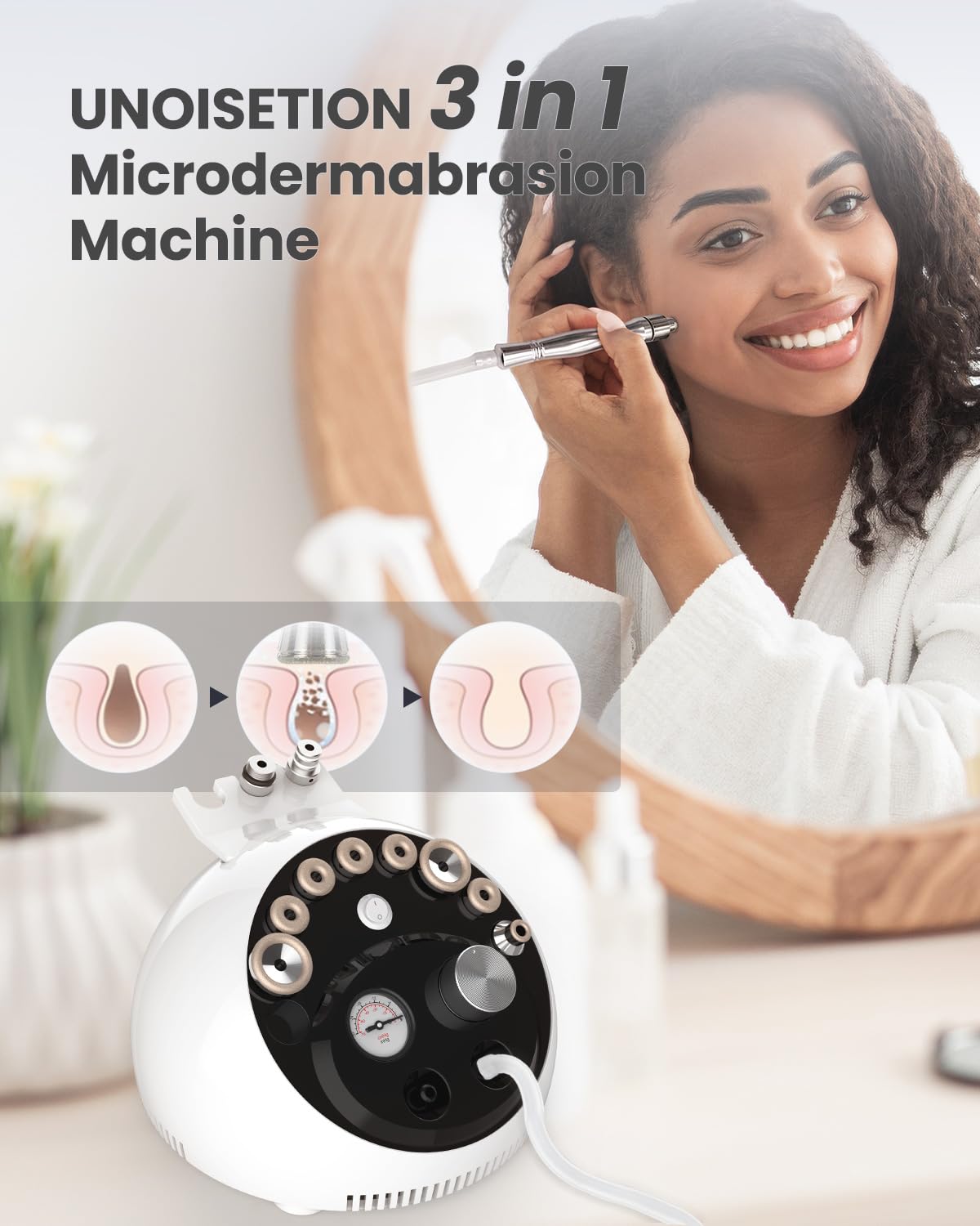 UNOISETION Diamond Microdermabrasion Machine - Professional Home Facial Device for Blackhead Removal, Skin Exfoliation & Rejuvenation | At-Home Spa Treatment for Glowing Skin | Perfect for Acne, Wrinkles & Uneven Skin Tone