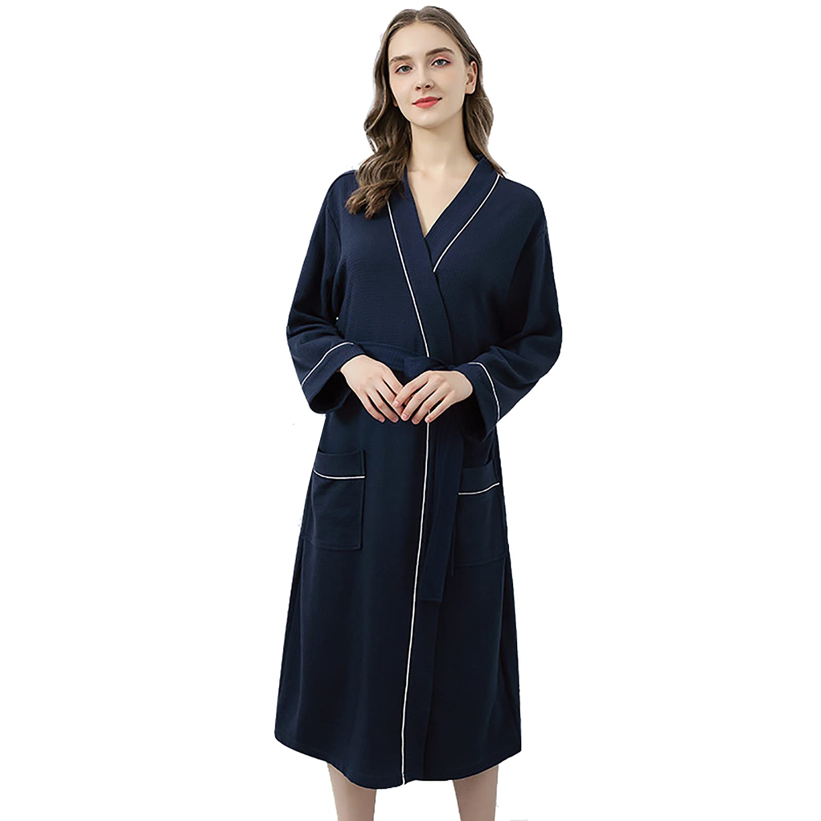 LZJDS Women's Long Sleeve Knit Nightgown & Bathrobe - Soft Pajama Dress with Pockets - Cozy Lounge Robe for Sleeping, Relaxing at Home, and Spa Days