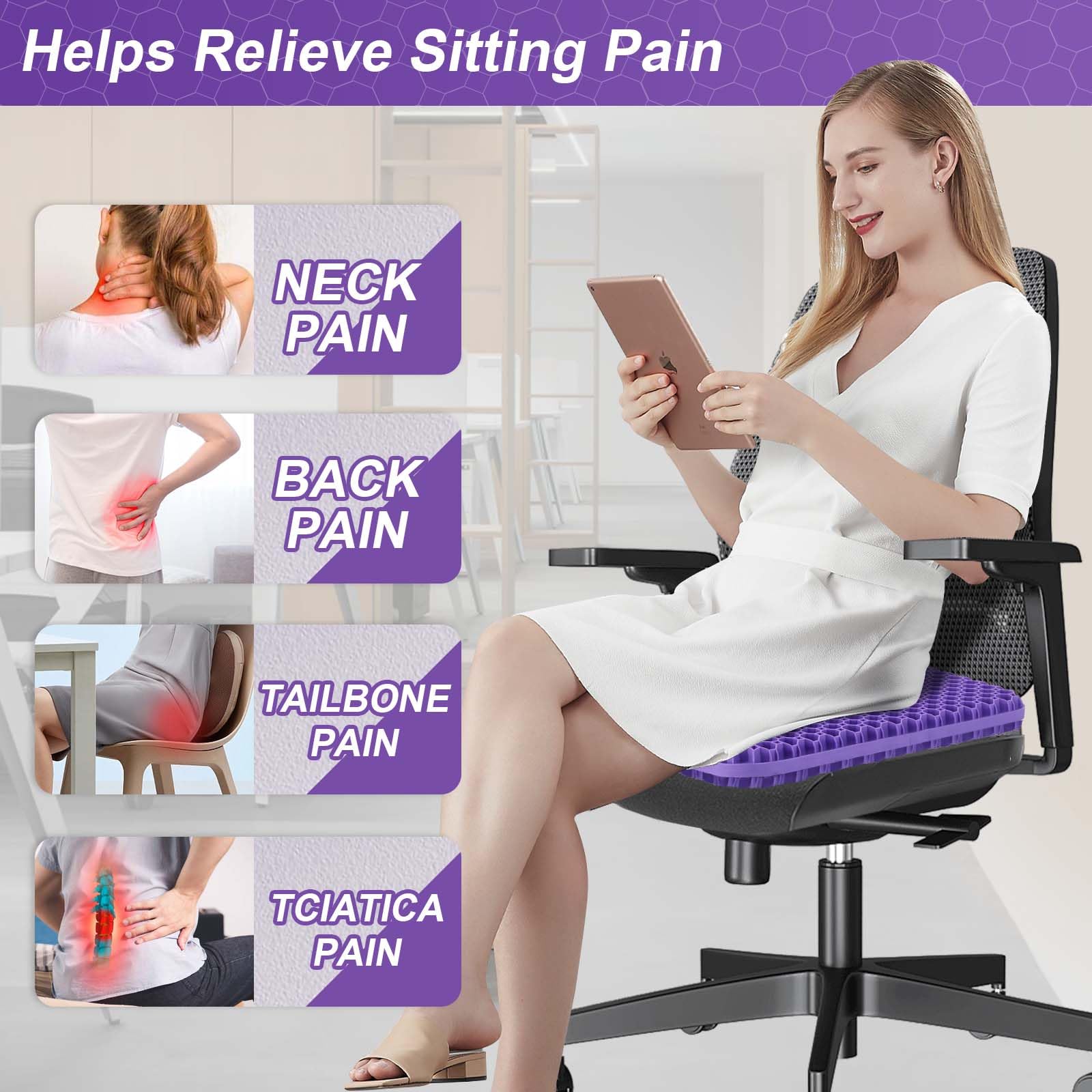 Gel Seat Cushion for Back Pain Relief - Orthopedic Comfort Pad for Sciatica & Tailbone Support (19 Inch) | Ideal for Office Chairs, Car Seats, Wheelchairs & Long Trips | Ergonomic Design for Extended Sitting Comfort