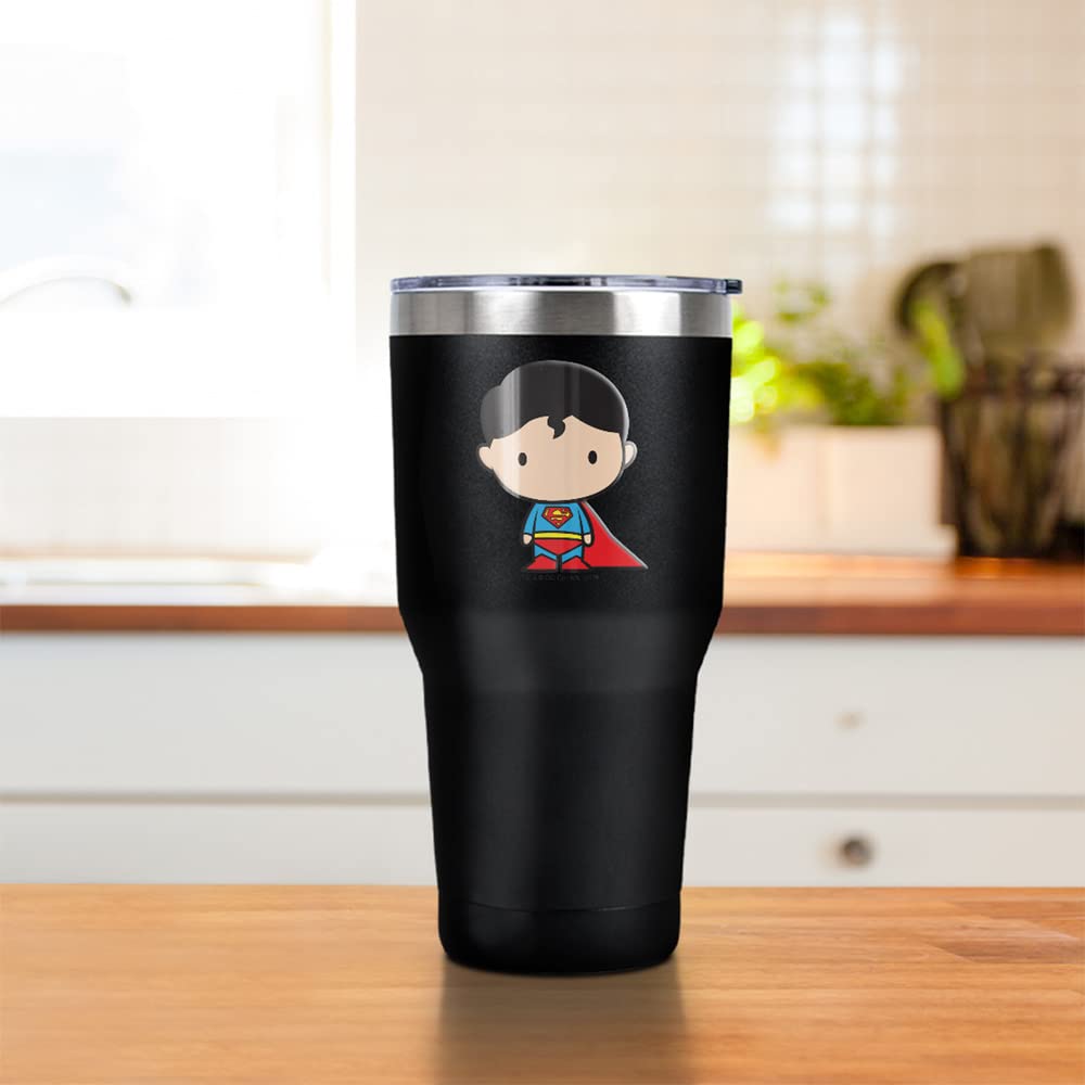 Superman Cute Chibi Character Stainless Steel Tumbler 30oz - Vacuum Insulated Double Wall Coffee Travel Mug with Leakproof Sliding Lid - Perfect for Office, Gym & Outdoor Adventures