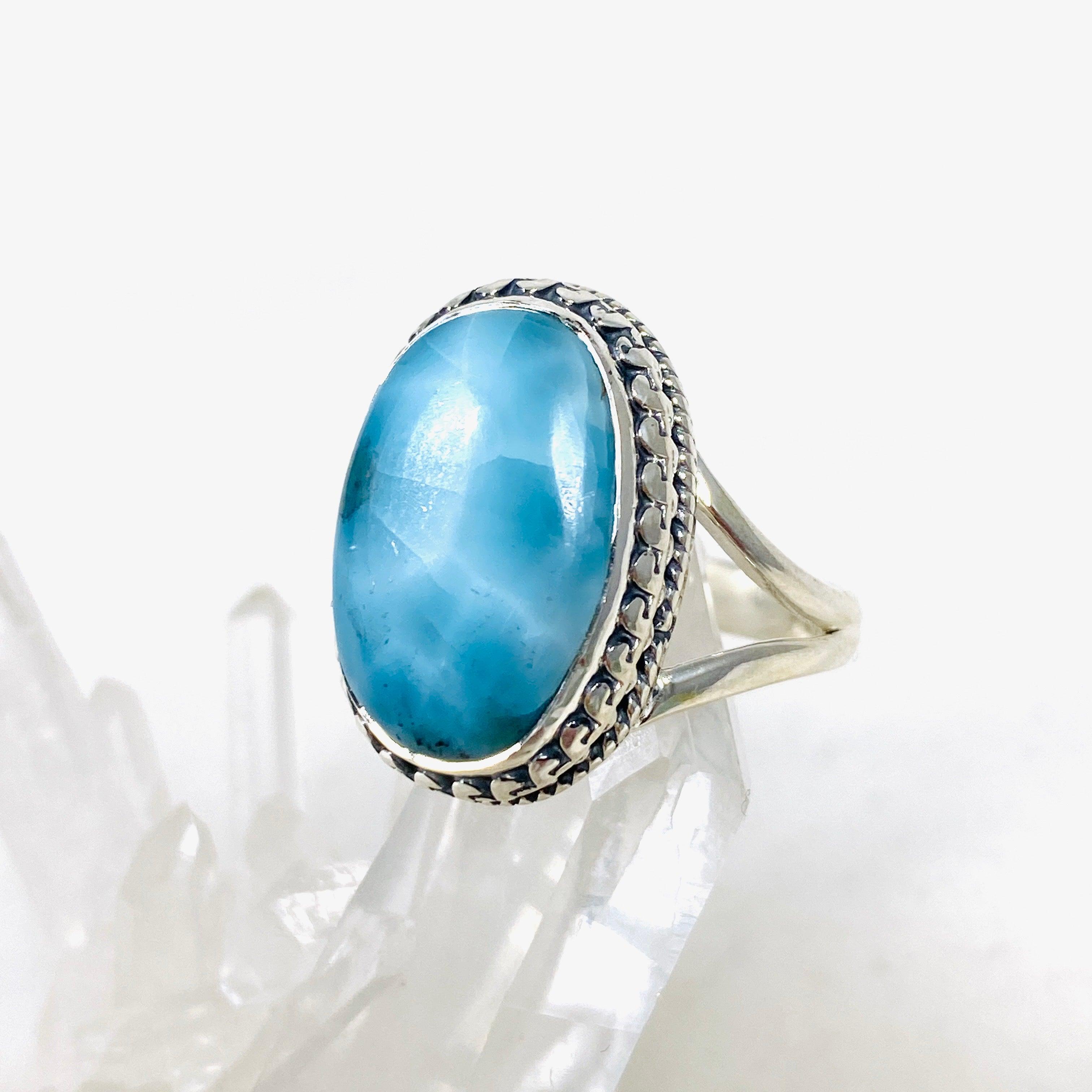 Larimar Sterling Silver Oval Filigree Ring Size 10 - Handmade Blue Gemstone Jewelry for Women, Perfect for Gifts, Weddings & Special Occasions