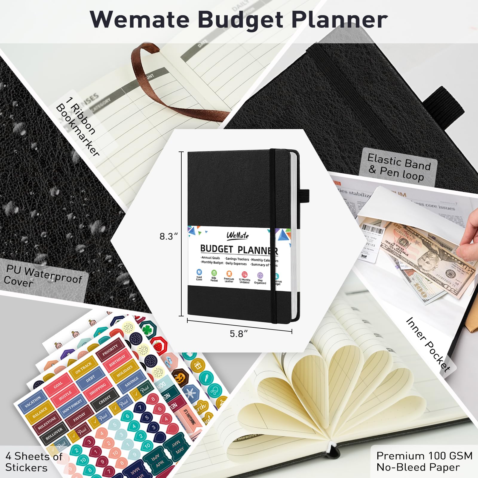 WEMATE 2025 Monthly Budget Planner - Undated Expense Tracker Notebook & Financial Organizer | 12-Month Bill Planner & Account Book for Money Management | Perfect for Personal Finance, Home Budgeting & Savings Goals | A5 Size (Black)