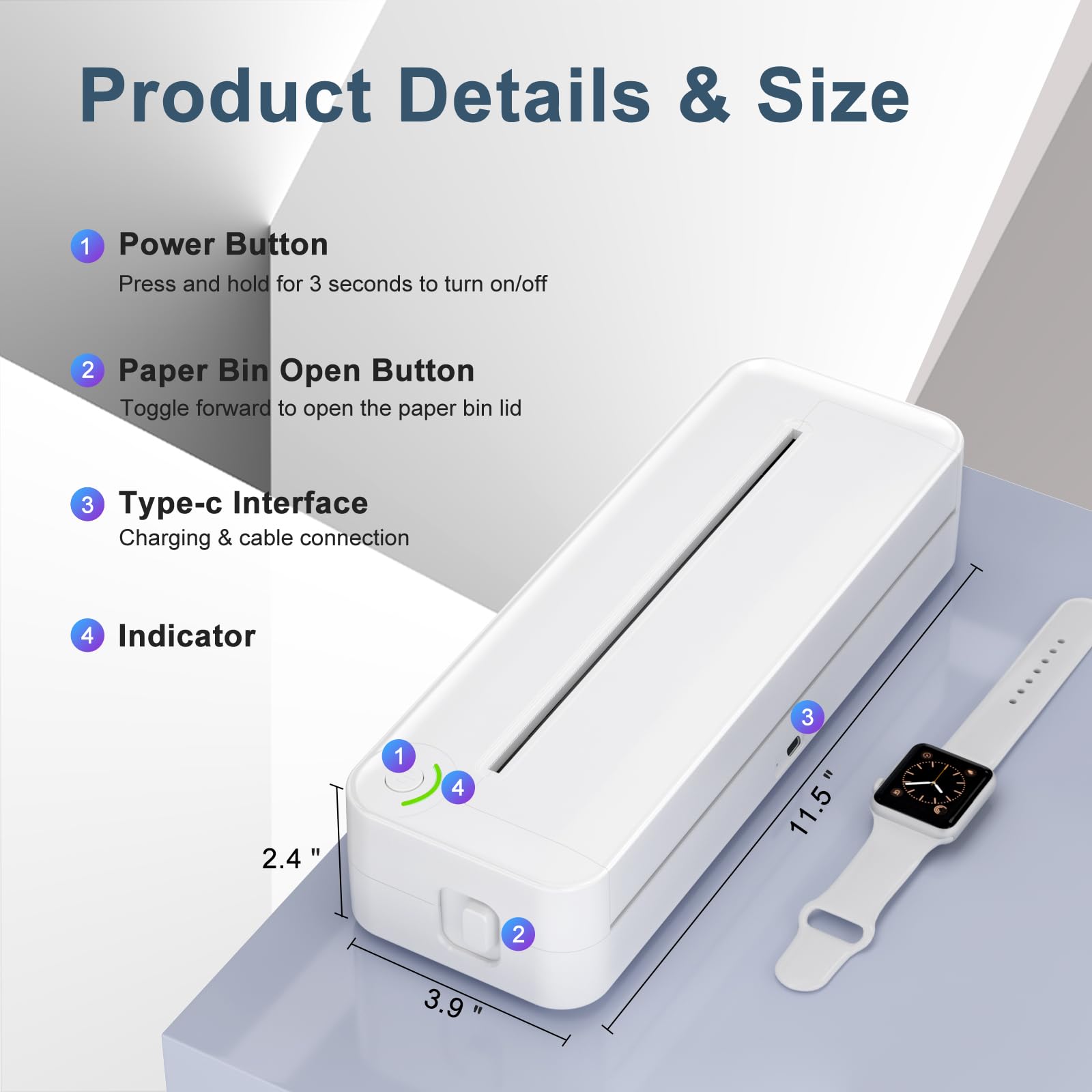 Wireless Portable Thermal Printer for Travel - Inkless Mobile Printer Compatible with iOS, Android & Laptop, Supports A4 Transfer Paper - Perfect for Home, School, Office & Vehicle Use