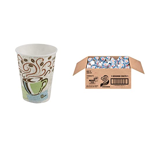 Dixie 5338CD PerfecTouch Hot Cups, 8oz Paper Coffee Cups with Coffee Dreams Design (Case of 1000) & Nestle Coffee mate French Vanilla Liquid Creamer Singles, Non Dairy, No Refrigeration Needed (Box of 180) - Perfect for Office Coffee Stations, Cafes, and Home Use