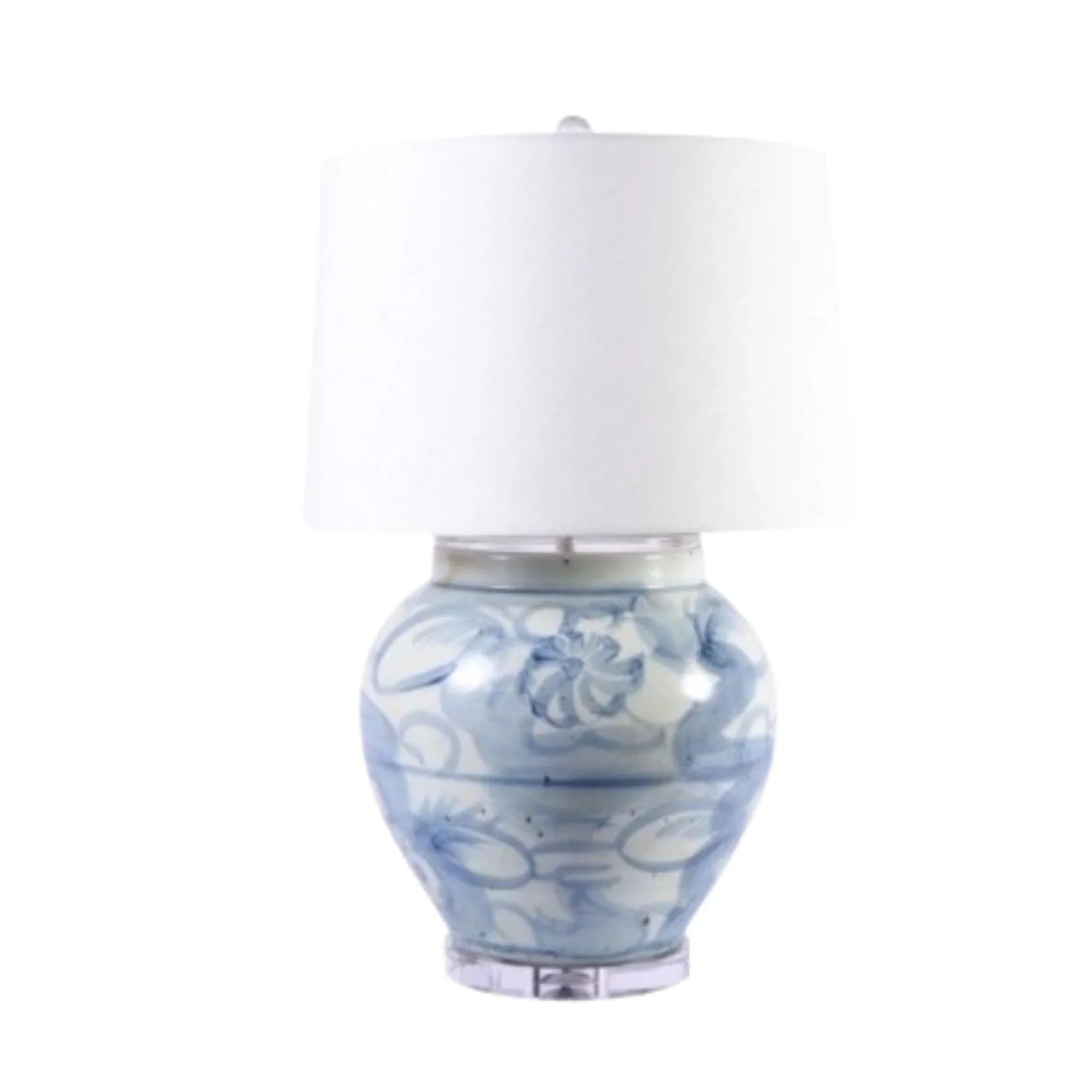 Blue and White Twisted Flower Open Top Porcelain Jar Lamp - Vintage Home Decor for Living Room, Bedroom, or Office Lighting