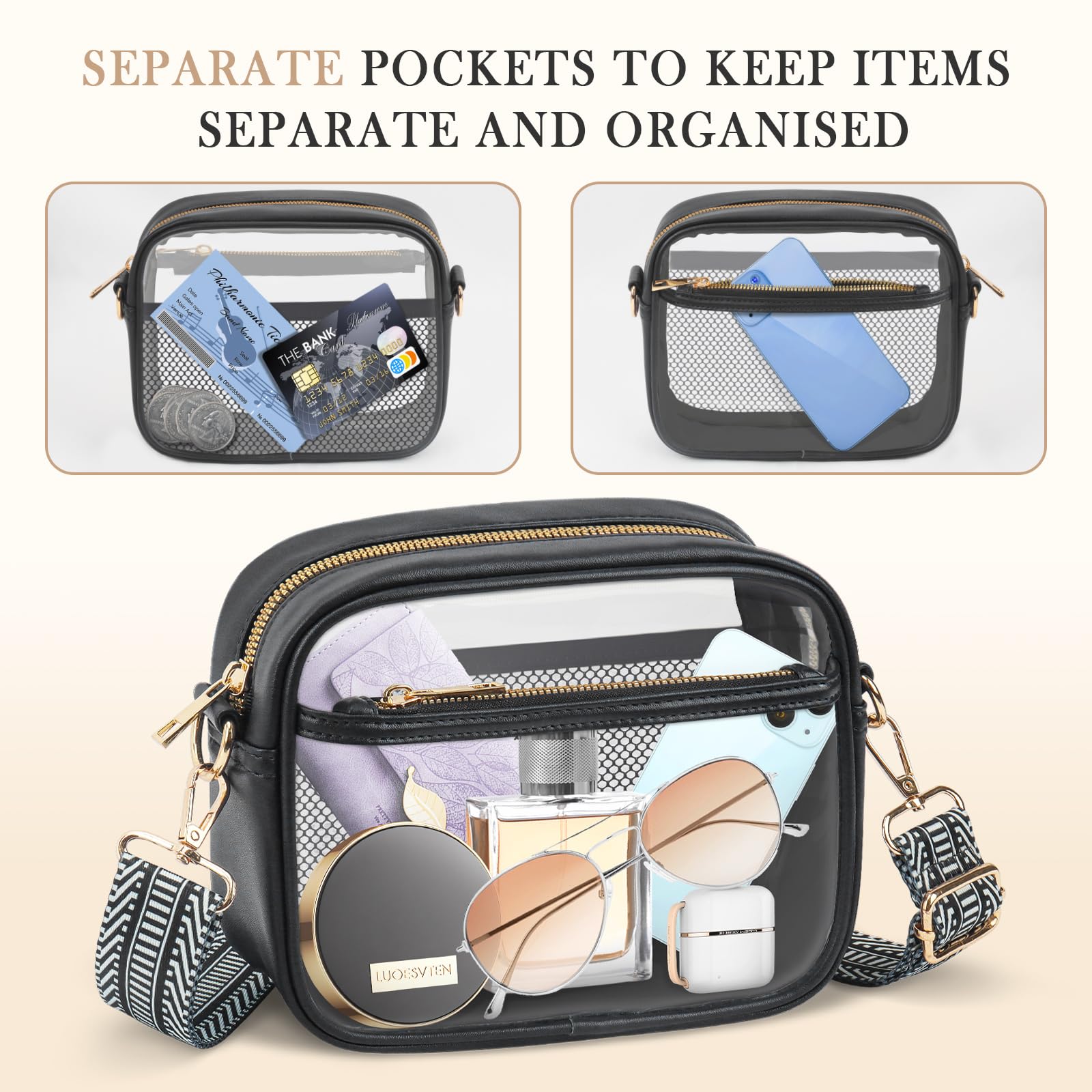 MOMSIV Clear Stadium Bag - Approved Clear Purse for Concerts, Sports & Events - Adjustable Strap Clear Tote for Women & Men - Perfect for NFL Games, Music Festivals & Theme Parks