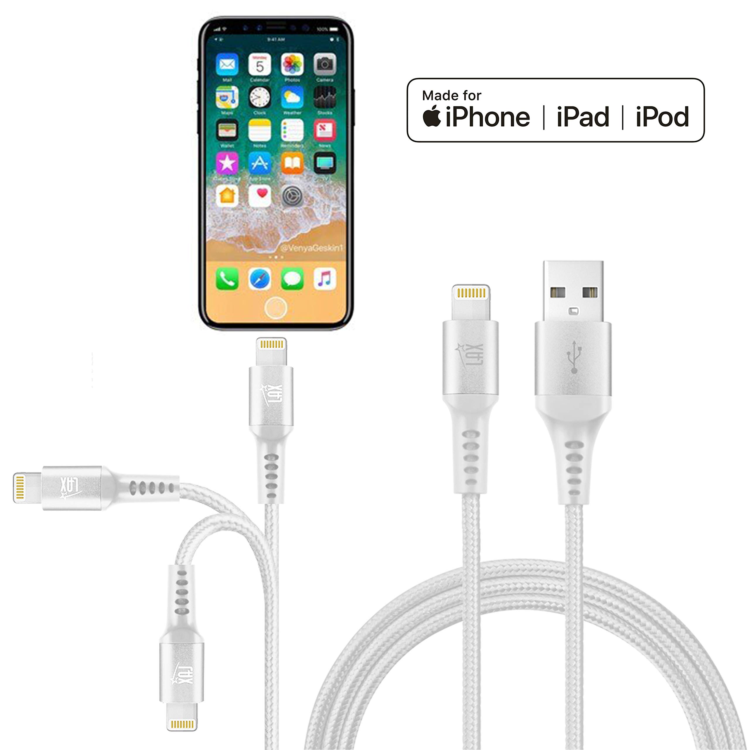 MFi Certified iPhone Charger Lightning Cable - Durable Braided USB Cord for iPhone 14/13/12/11/XS/XR/X/8/7, iPad & iPod - Fast Charging & Data Sync - Perfect for Home, Office & Travel Use