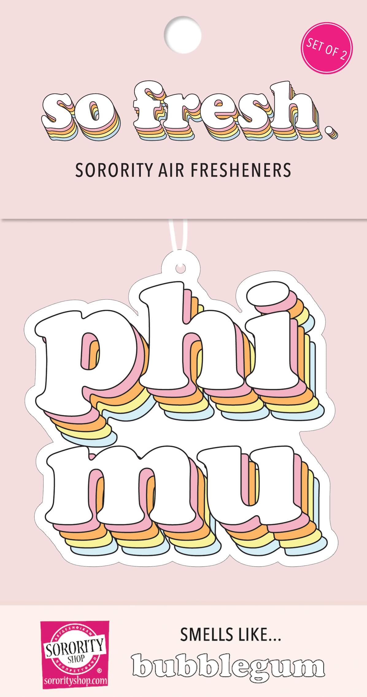 Phi Mu Bubblegum Scented Retro Air Freshener - Sorority Car & Dorm Accessory - Greek Life Gift for Sisters - Perfect for Vehicles, Lockers & College Dorms