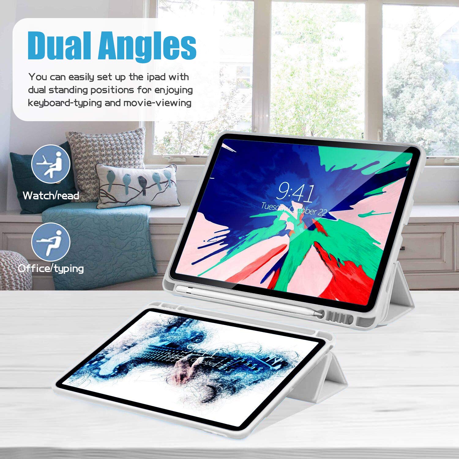Ultra Slim iPad Air 3 Case (2019) & iPad Pro 10.5 Case (2017) - Soft TPU Back Cover with Pencil Holder, Auto Sleep/Wake, Full Body Protection | Perfect for Work, Study & Travel (Gray)
