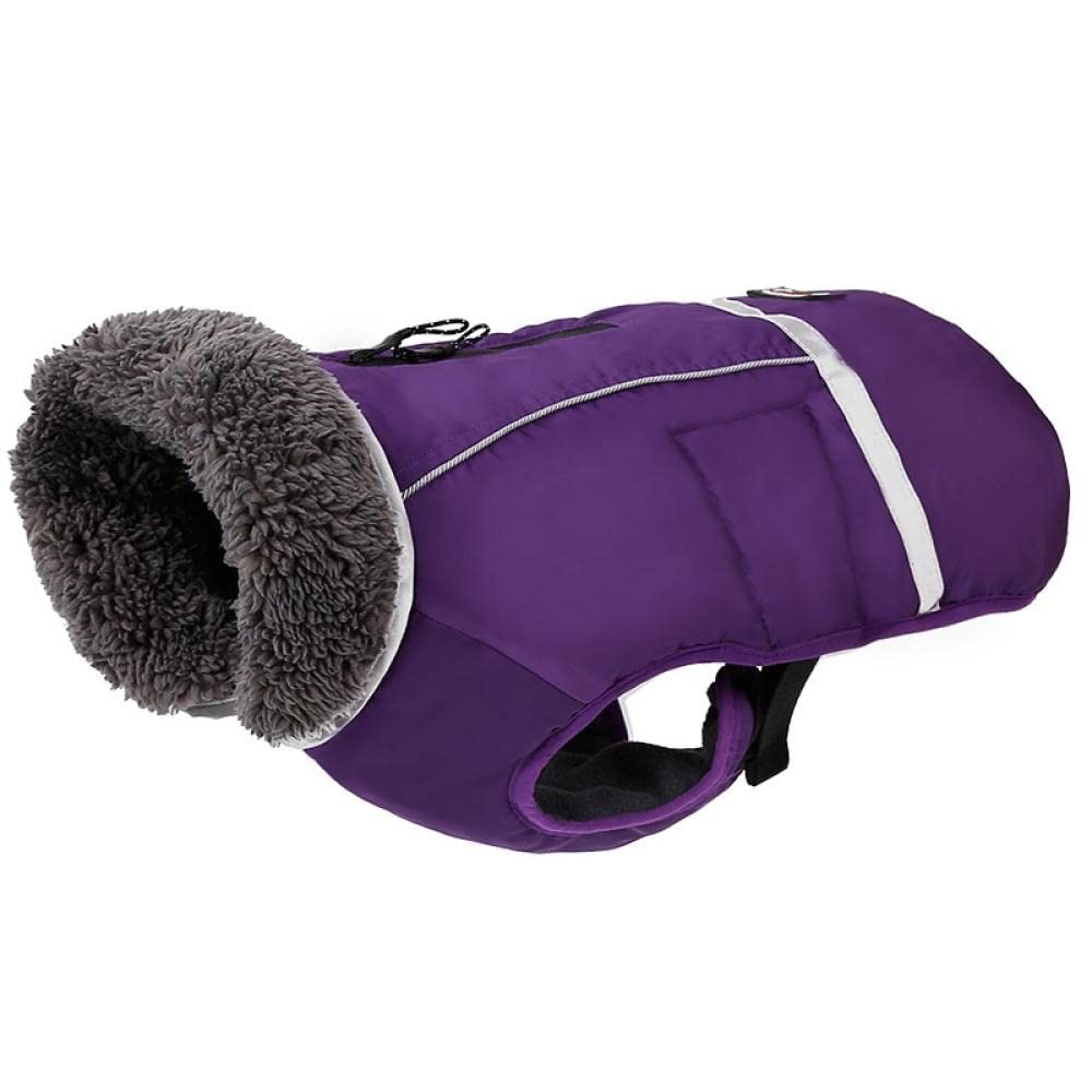 Waterproof & Windproof Reversible Dog Winter Coat - Warm Fleece Lined Vest for Small Medium Large Dogs with Furry Collar (Purple) | Ideal for Cold Weather, Snowy Walks & Outdoor Adventures