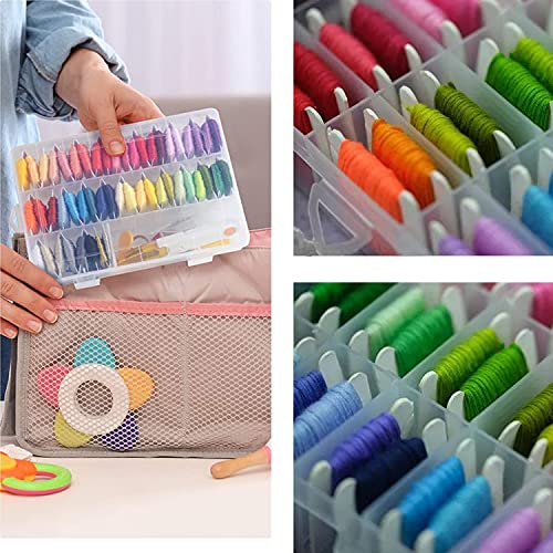 Premium Embroidery Floss Organizer Kit - 552 Pcs Floss Thread Set with 50 White Plastic Bobbins & 24-Slot Adjustable Grid Box - Perfect for Cross Stitch, Needlework & DIY Craft Projects