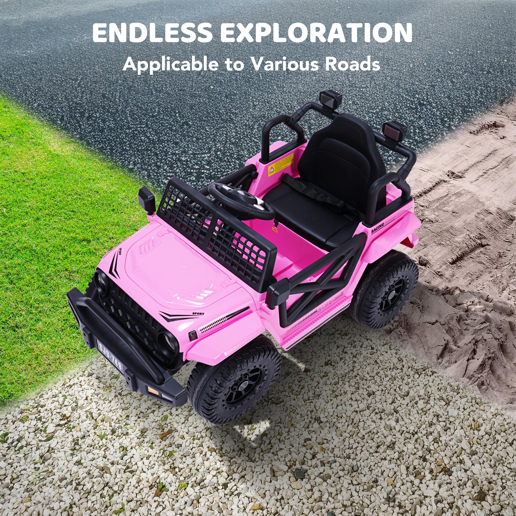 12V Kids Electric Ride-On Truck with Remote Control - 7Ah Battery, 2 Speed Modes, LED Lights & Music | Toddler Electric Jeep Toy for Boys & Girls (Pink) | Perfect for Indoor Play & Outdoor Backyard Fun