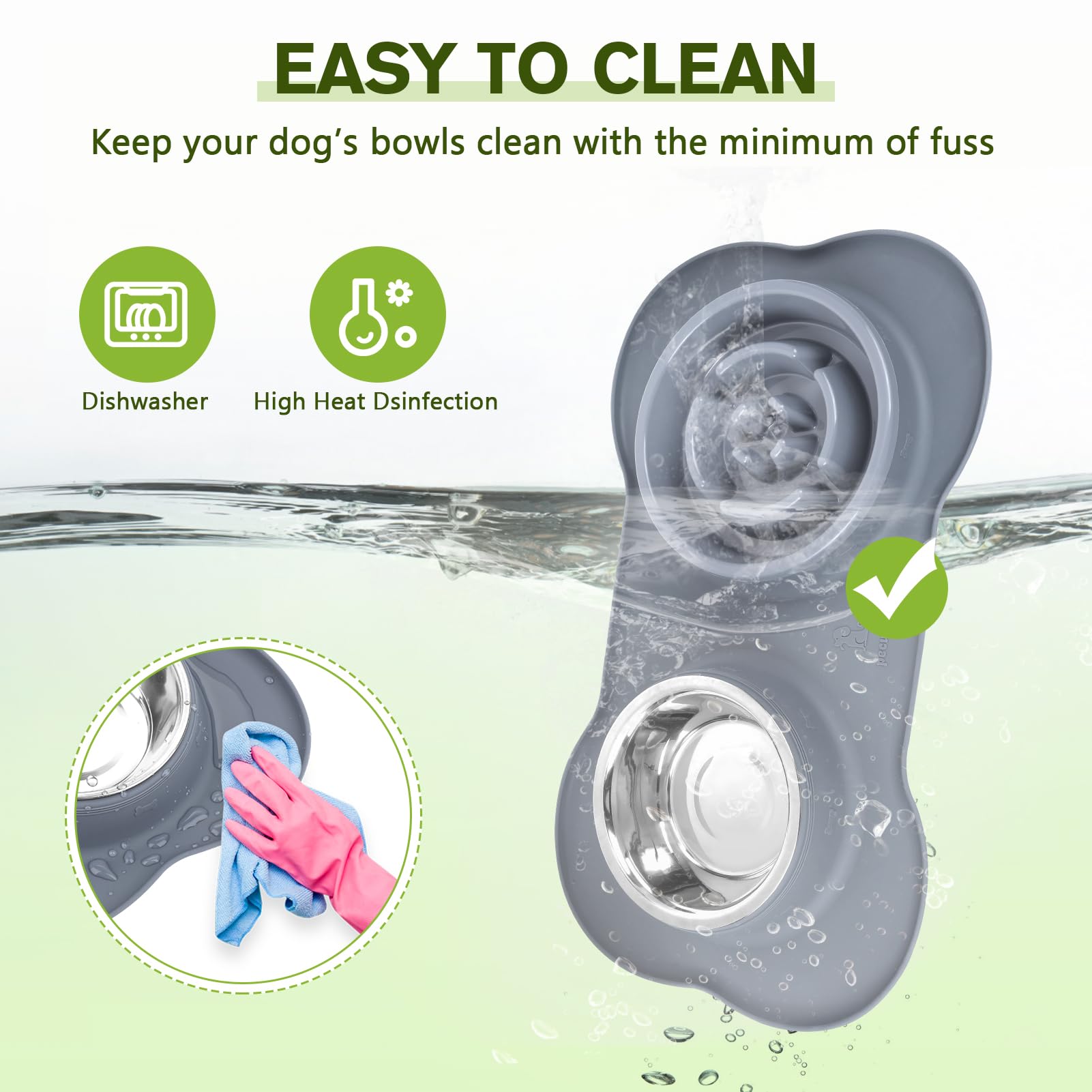 Pecute Slow Feeder Dog Bowl - Non-Slip Silicone Mat, Stainless Steel Pet Food & Water Dish - Reduce Fast Eating for Dogs & Cats - Perfect for Mealtime, Training, and Portion Control