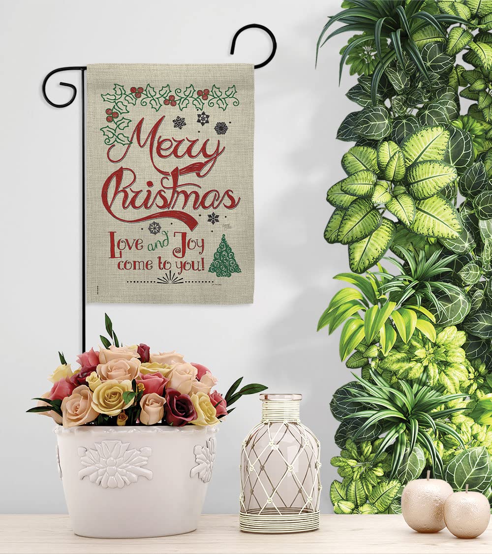 Christmas Decorative Flag Set w/Flagpole - Love & Joy Linen Winter Kit for Home & Garden Decor
