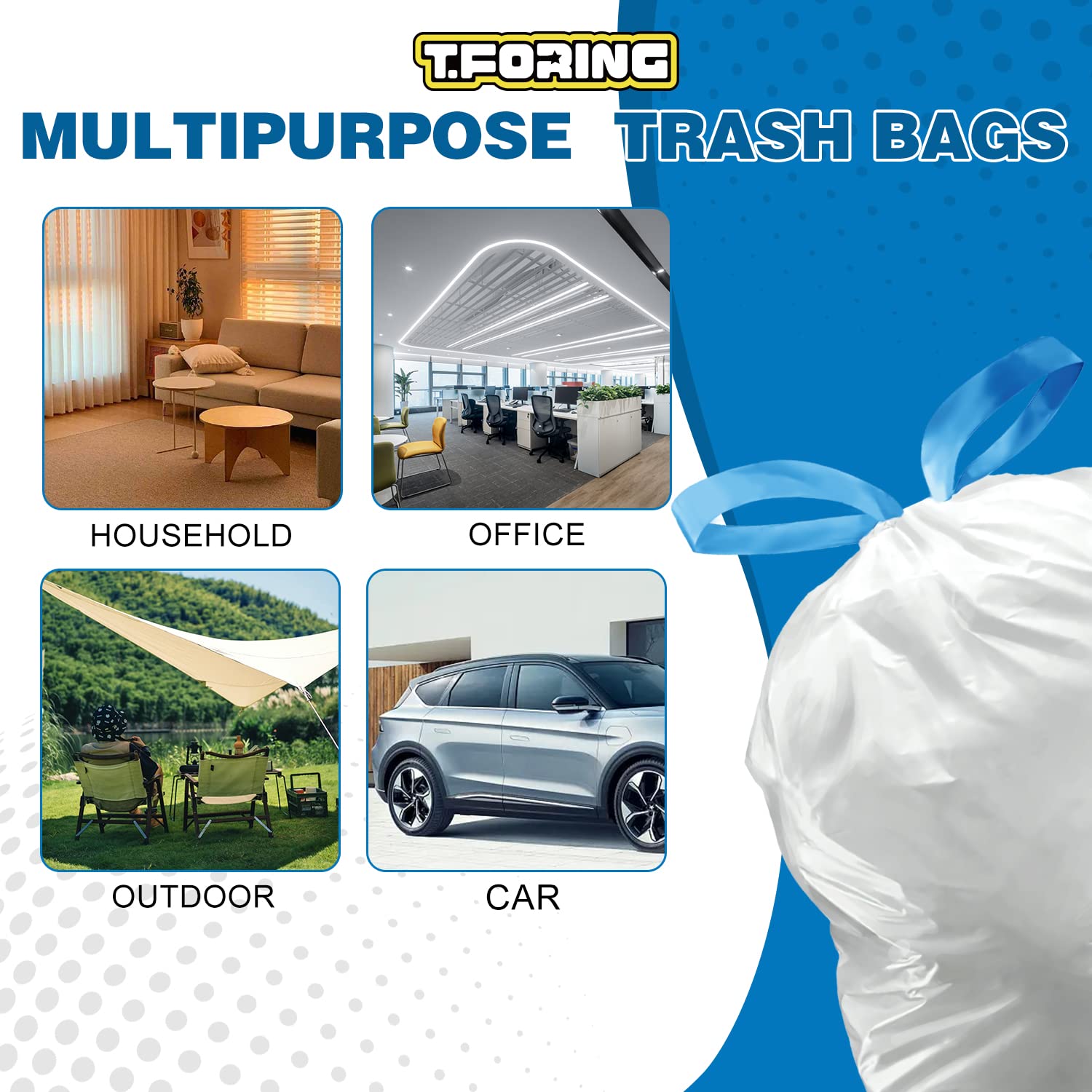 4 Gallon Trash Bags with Drawstring - 120 Count White Small Garbage Bags (1.1 Mil Thick, Unscented) for Bathroom, Toilet, Home, Office & Bedroom - 15 Liter Wastebasket Liners for Daily Use and Easy Disposal