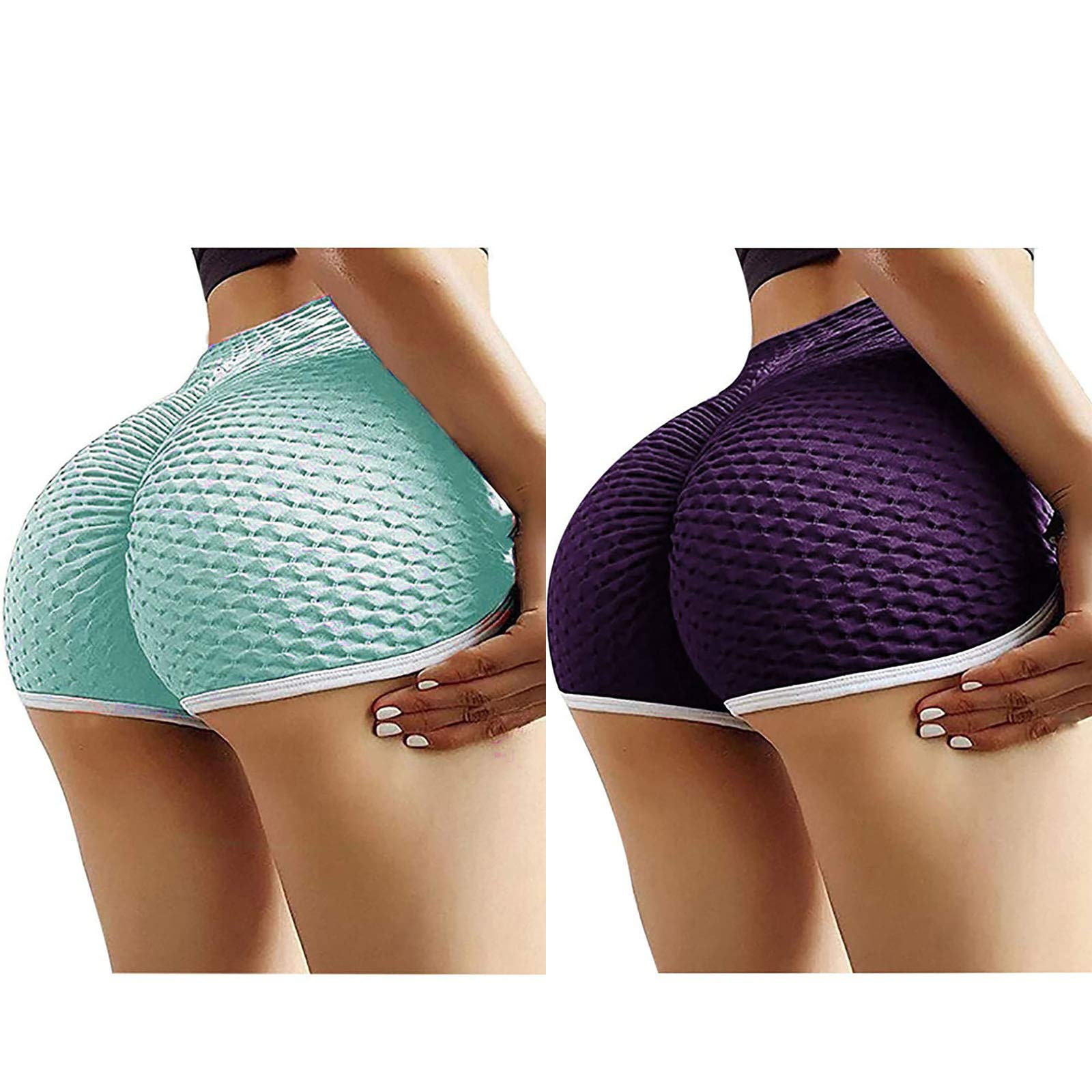 HUERTOP Women's Athletic Shorts - 2-Pack High Waist Compression Workout Shorts, SweatShorts for Running, Yoga, Gym & Casual Wear - Sky Blue