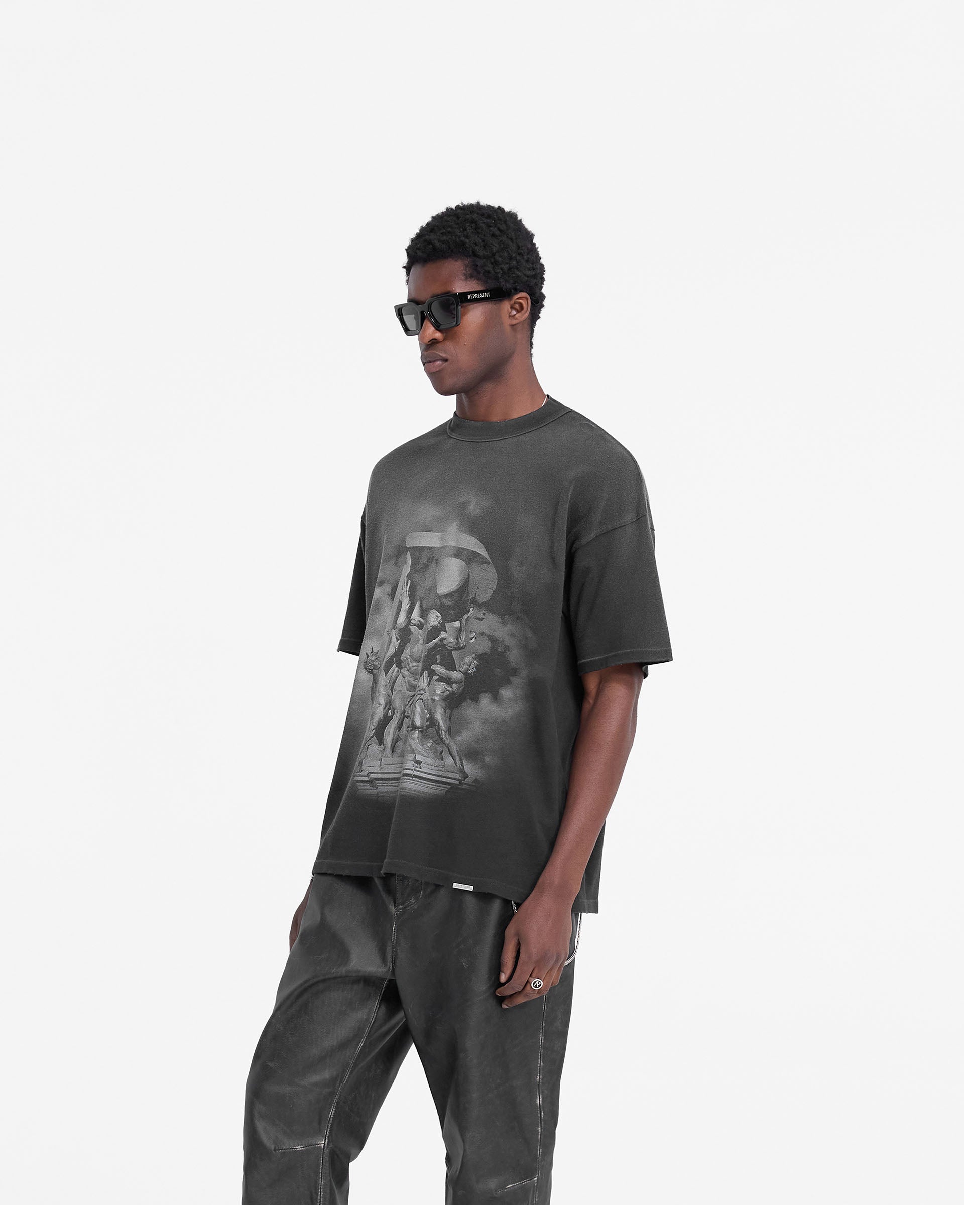Atlas T-Shirt for Men - Stained Black Vintage Graphic Tee - Casual Streetwear for Everyday Wear & Urban Fashion