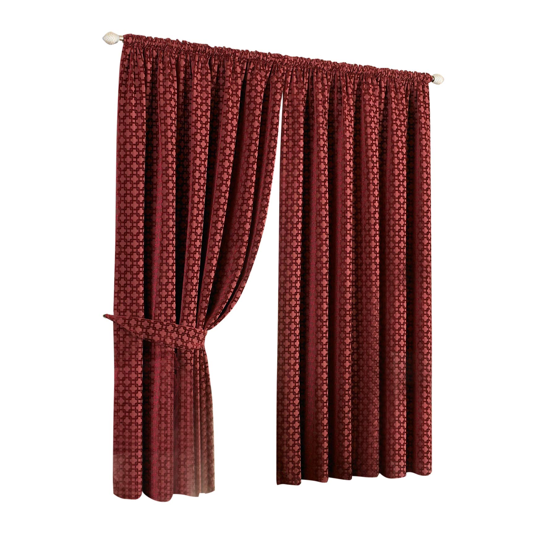 Belmont Pencil Pleat Curtains 66x72 Inches - Premium Window Drapes in Claret Red for Living Room & Bedroom Decor