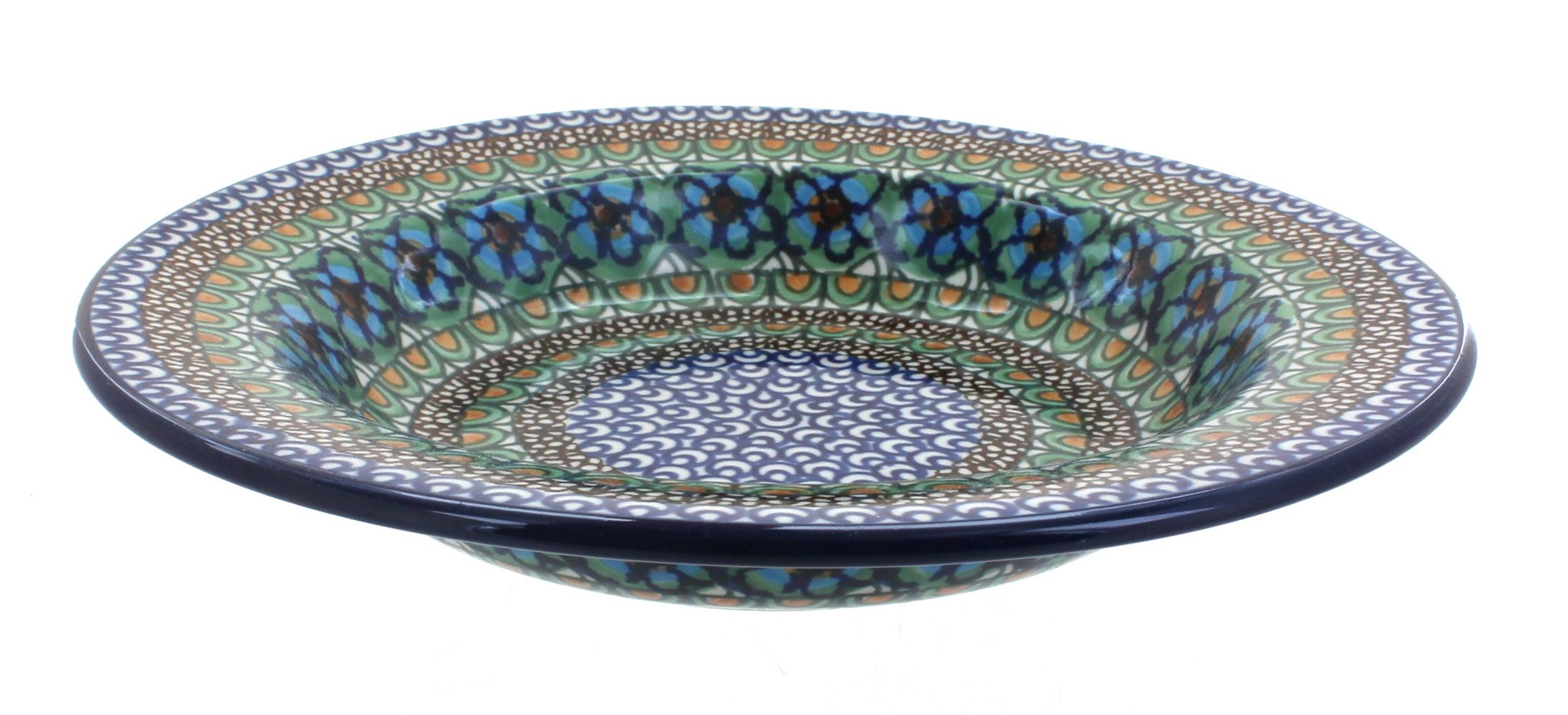 Hand-Painted Blue Rose Polish Pottery Mardi Gras Soup Plate - Elegant Dinnerware for Festive Celebrations & Holiday Gatherings